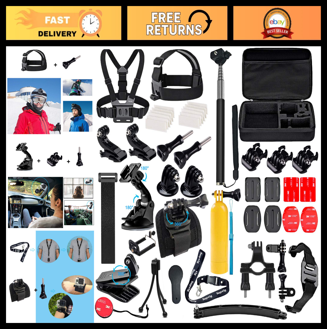 Action Camera Accessories Kit for GoPro Hero 13/12/11/10/9/8/7/6/5/4/3, DJI, Ins