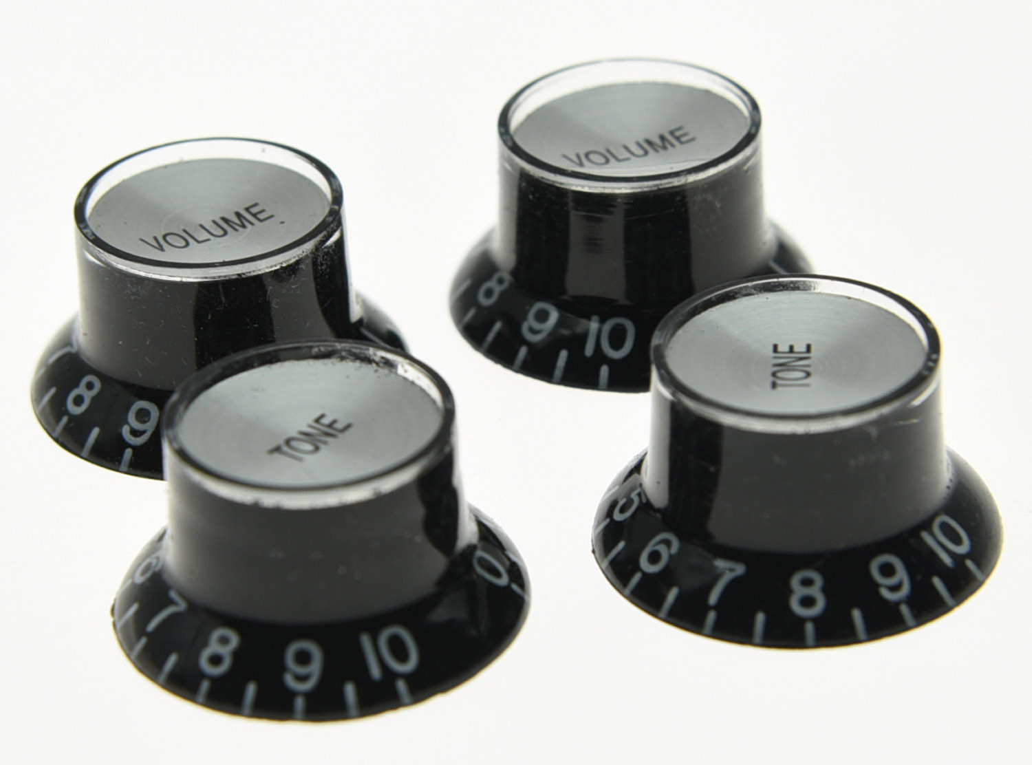 4x Guitar Reflector Knobs Black/Silver Top Hat Knobs Fits Les Paul Epiphone SG