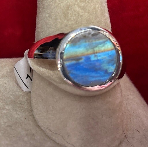 Men’s Sterling Silver Ring Size 8 Rainbow Moonstone