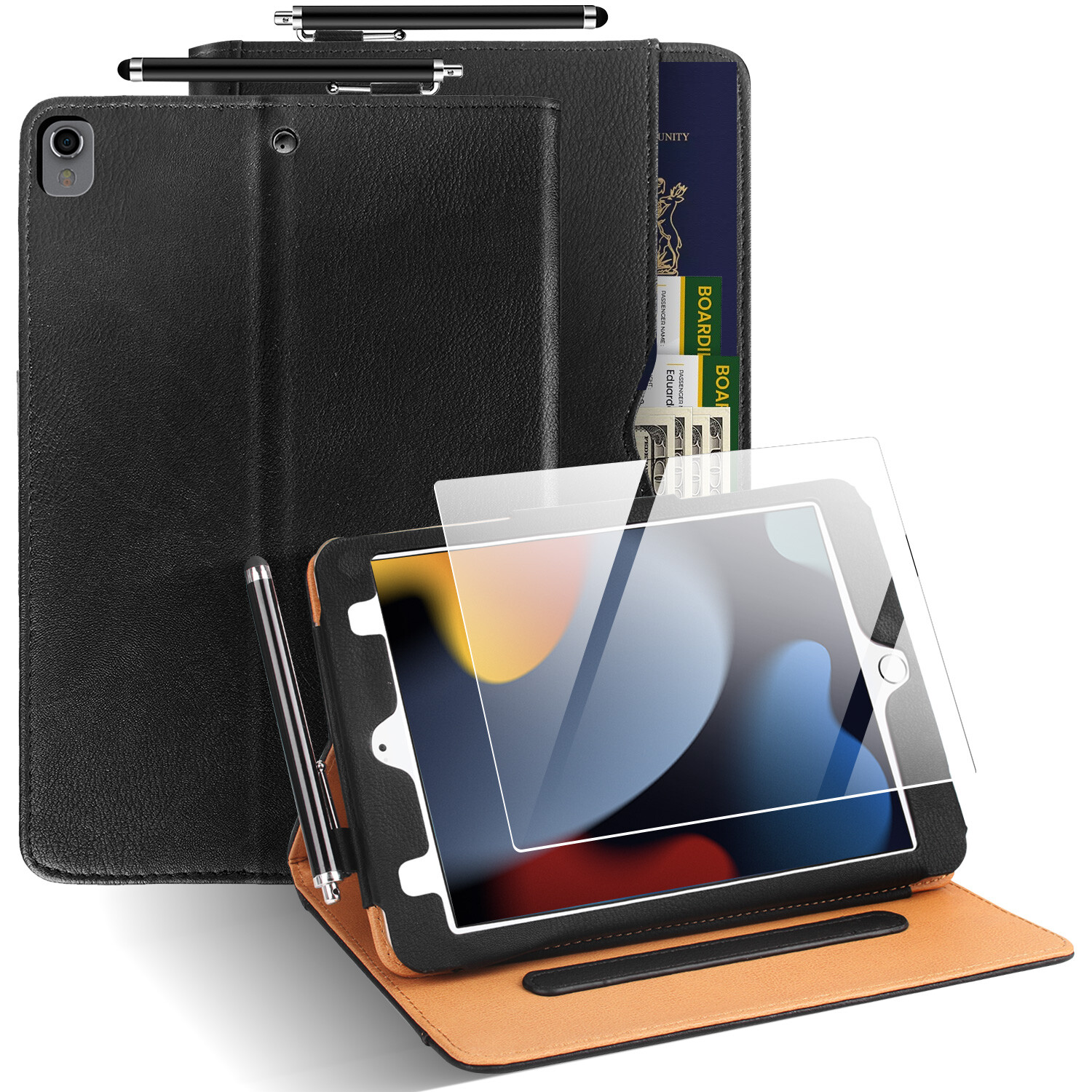 iPad 9th 8th 7th Generation 10.2" Case Leather Stand Cover with Screen Protector