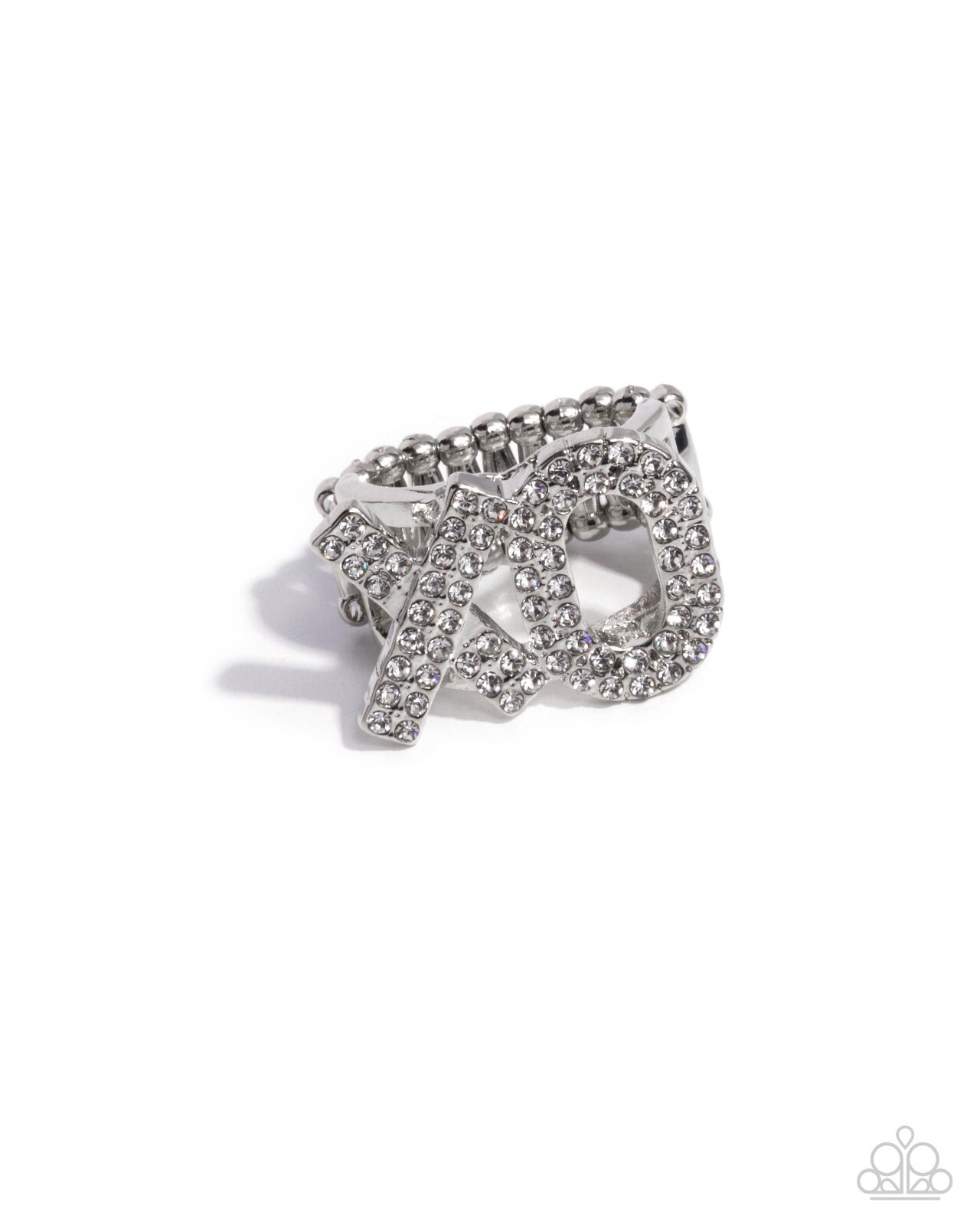 Paparazzi French Kisses - White- Rhinestones - X & O - Silver Ring