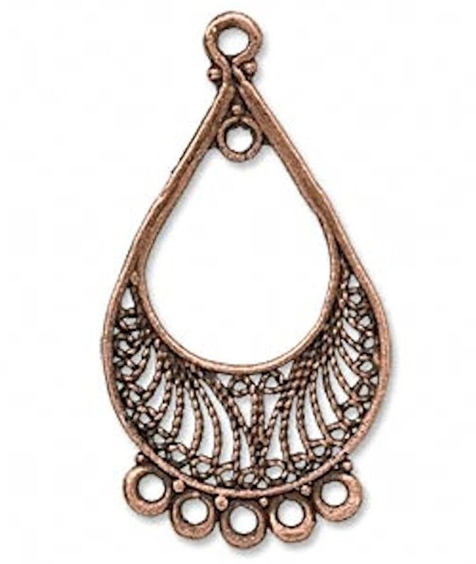 Antiqued Copper 39x26mm Scroll Teardrop Chandelier Earrings w/ 6 Loops (1 Pair)*