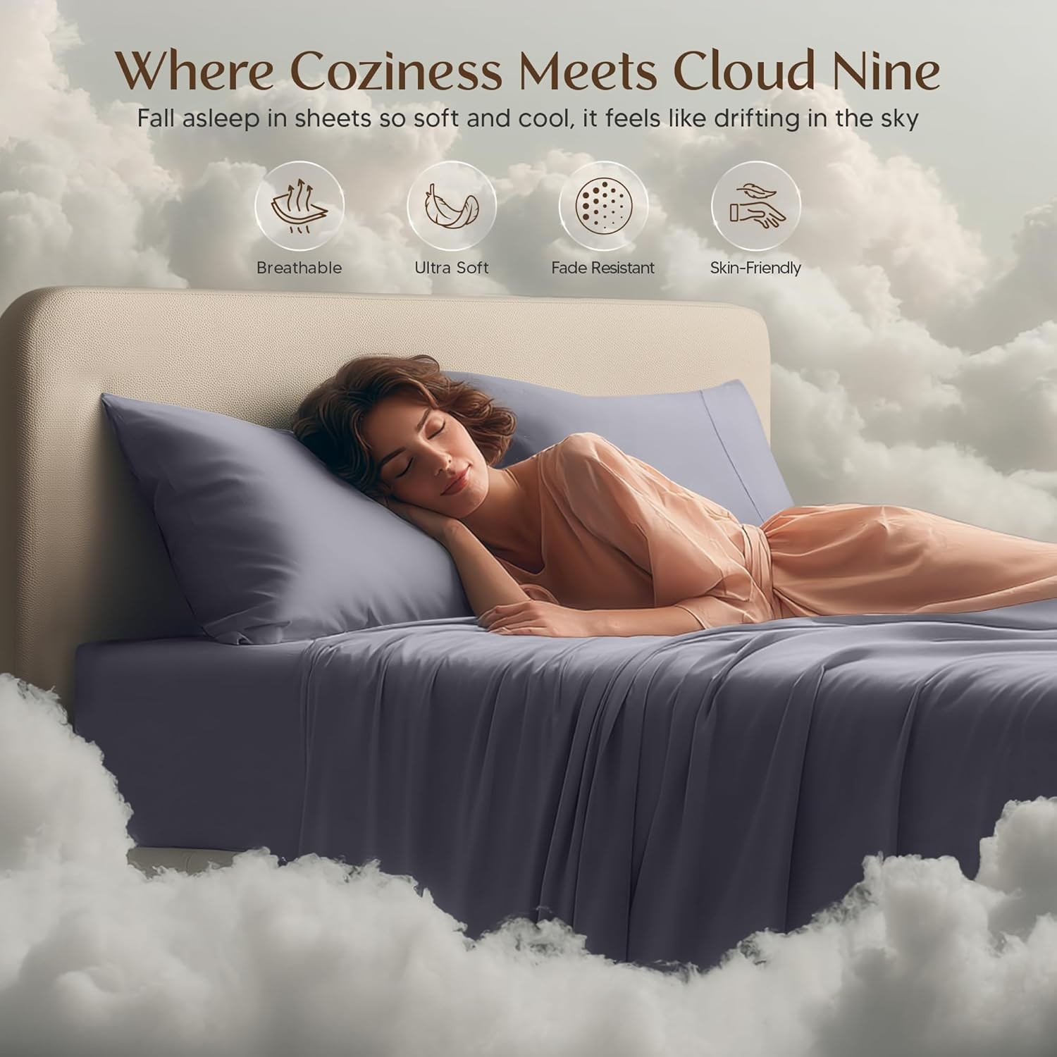 Queen Size Sheet Set 4 Piece Bed Sheets Soft & Breathable Microfiber Grey