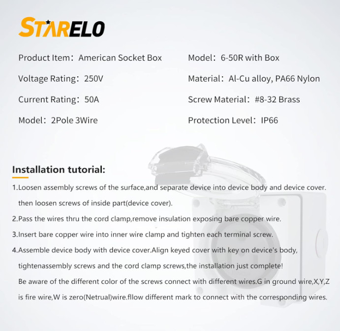 50Amp Power Outlet Box,Nema 6-50R Receptacle,250Volt Heavy-Duty Outdoor