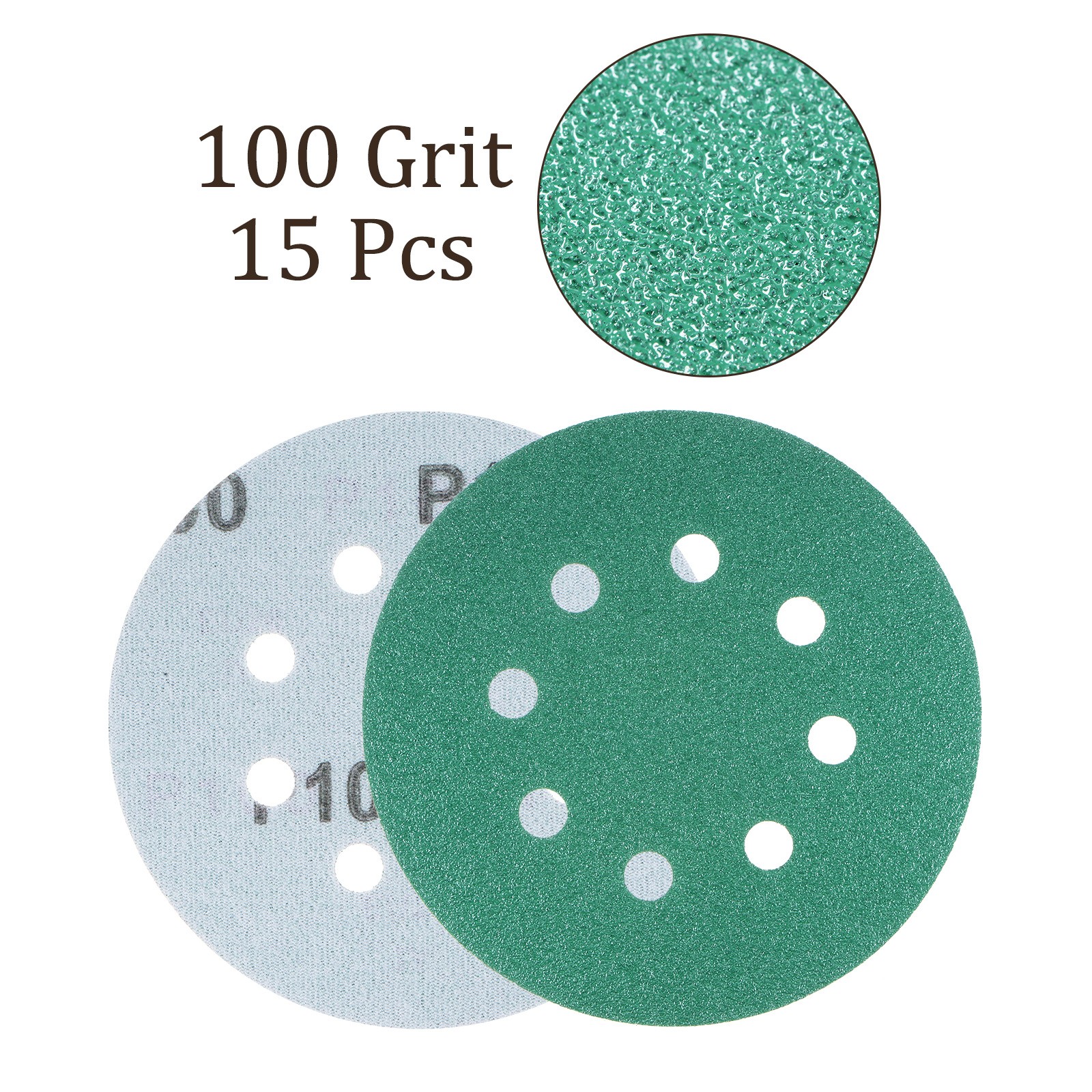 15pcs Sanding Discs 5 Inch 8-Hole 100 Grit Hook & Loop Discs