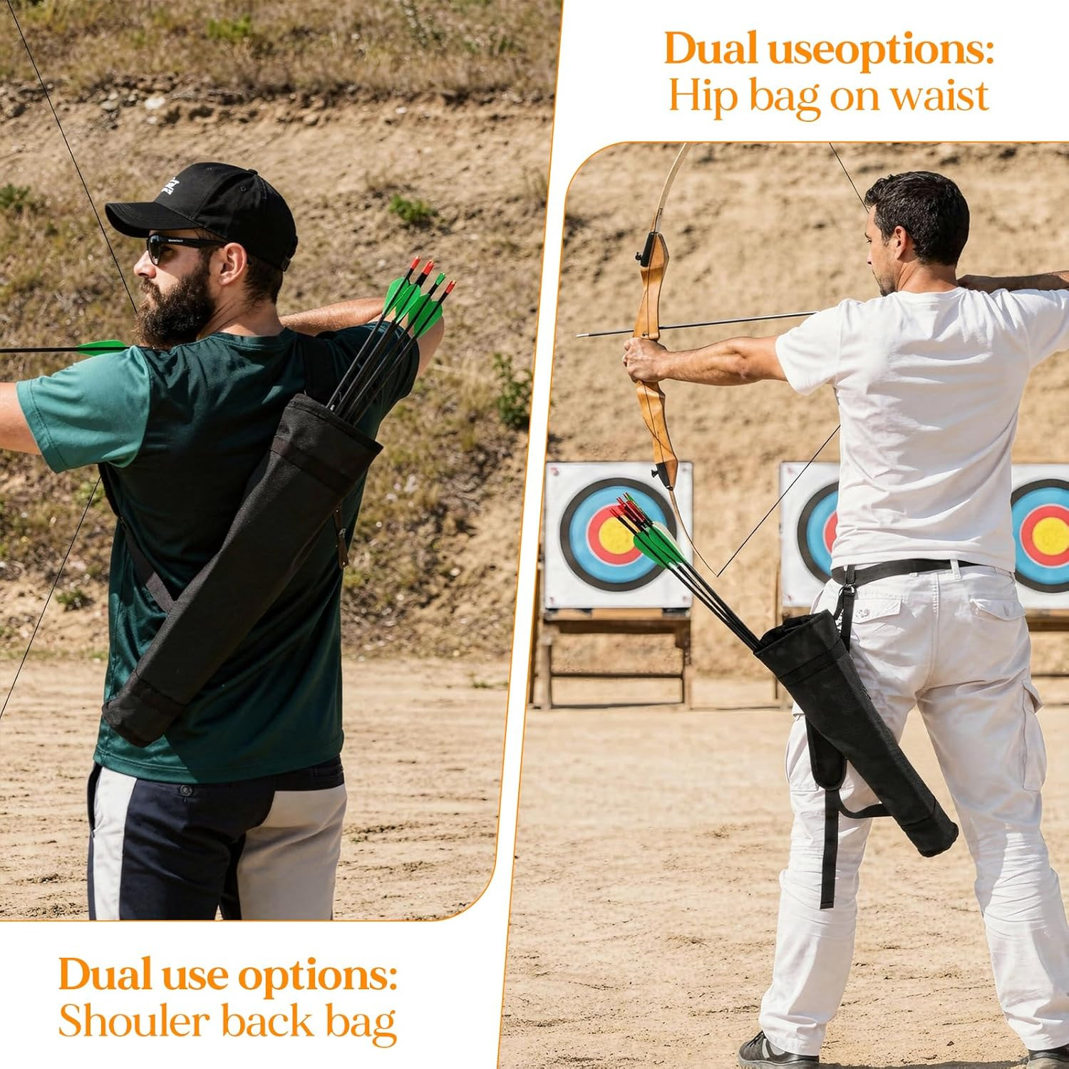 Adjustable Back Archery Quiver or Compound Recurve Bow - Lightweight Foldable Ar