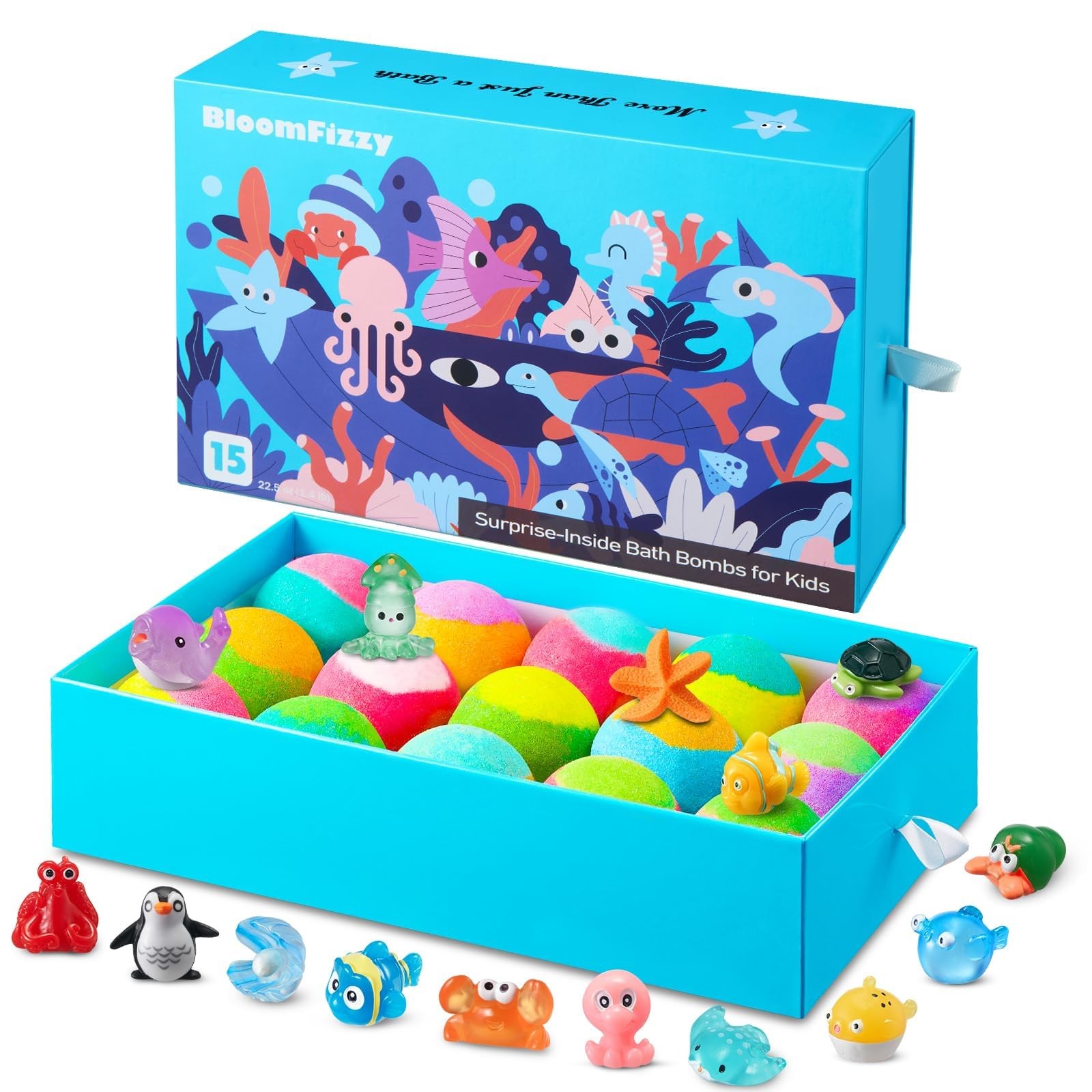 Sea Surprise Bath Bombs for Kids, 15 Pack Organic Fizzy Bath Bombs Gift Set w...