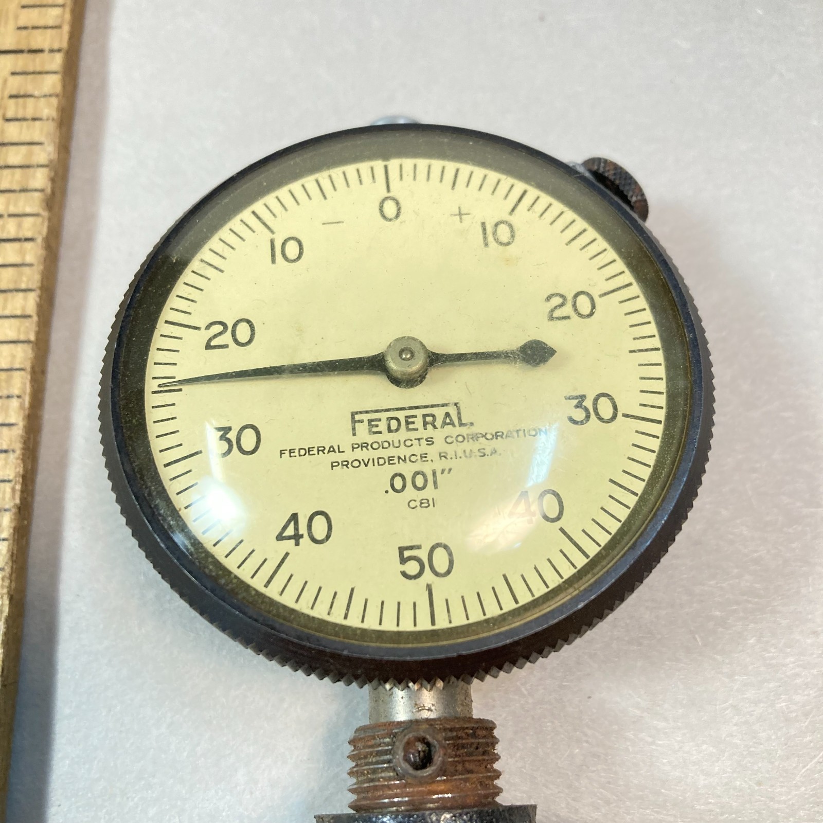 Federal Dial Indicator .001" Flat Back #C81 w/ Angular Base Stop USA
