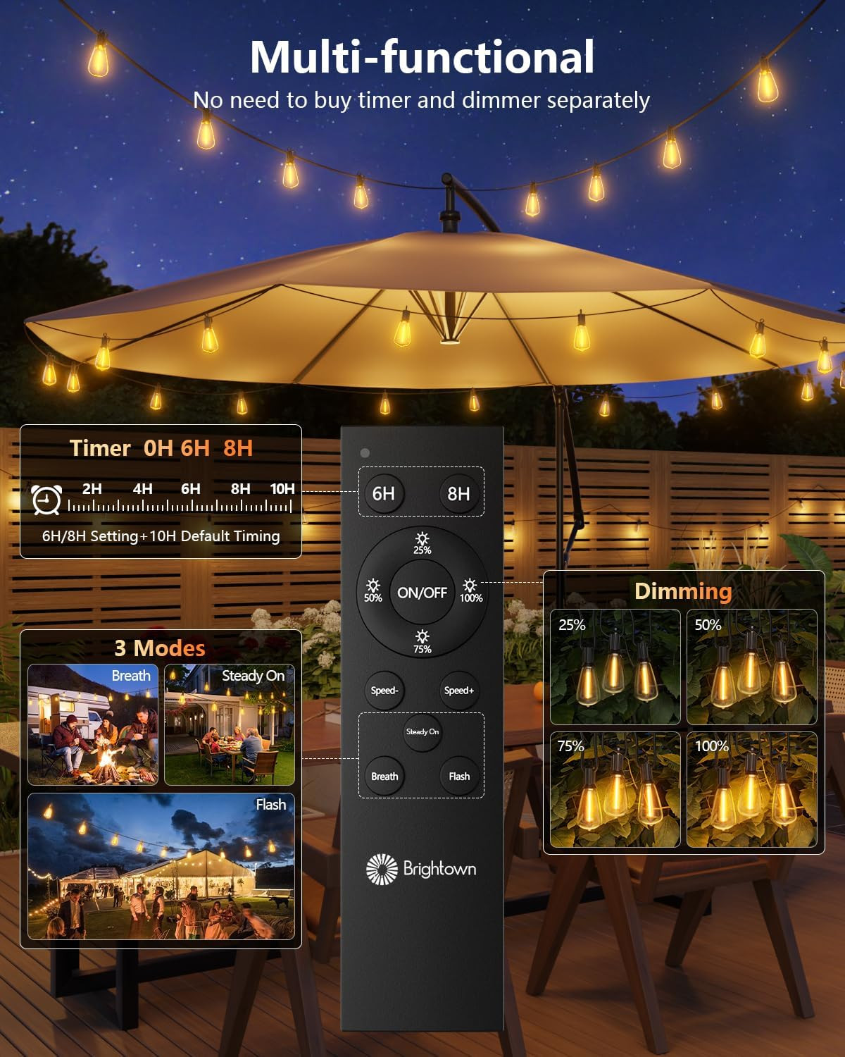 100FT Solar String Lights Outdoor Waterproof with Remote, 31+1 LED Shatterproof