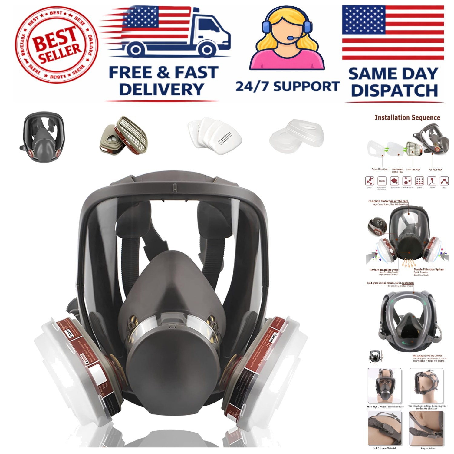 Reusable Full Face Respirator for Organic Vapors - Comfortable & Safe Protection