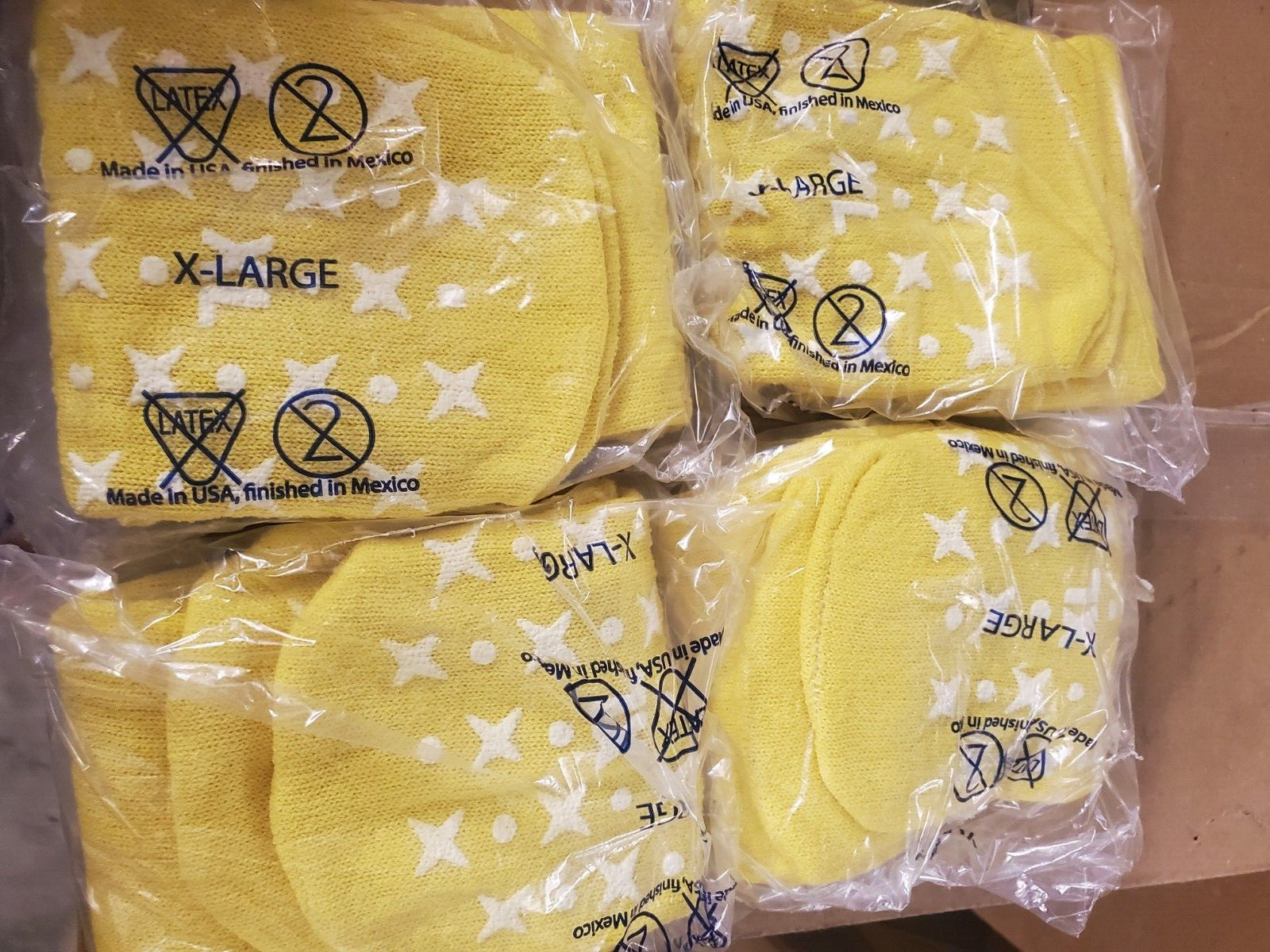 Non Slip Socks XL (4pair) Fall Risk Yellow Hospital Issue Non-slip treads