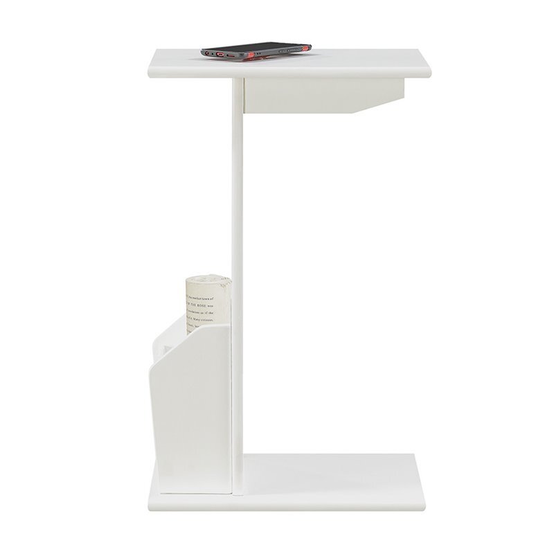 Pemberly Row C-Shape Modern Wood Magazine End Table in White