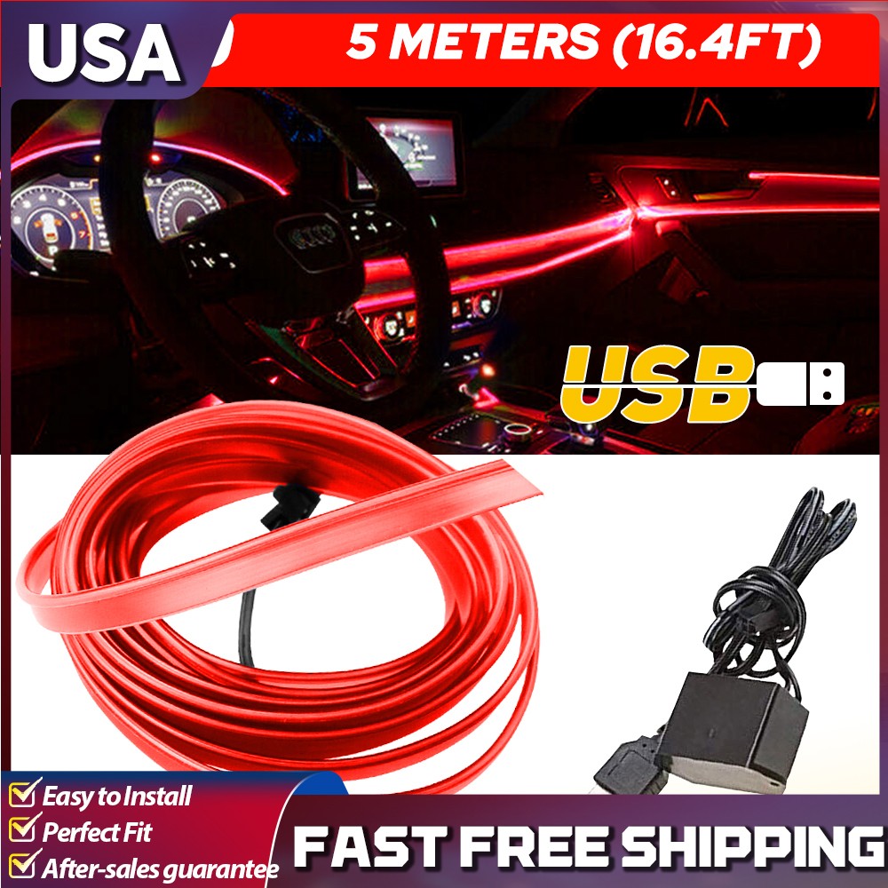 5M Red USB Interior LED Auto Car Atmosphere Wire Decor Strip Light Accessories