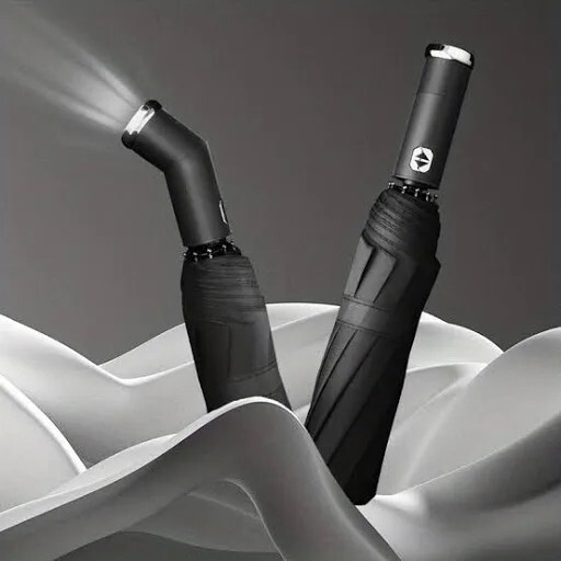 LED Lighted Umbrella Set 2-Pack – 42" Black 10-Rib Folding Rain Umbrellas