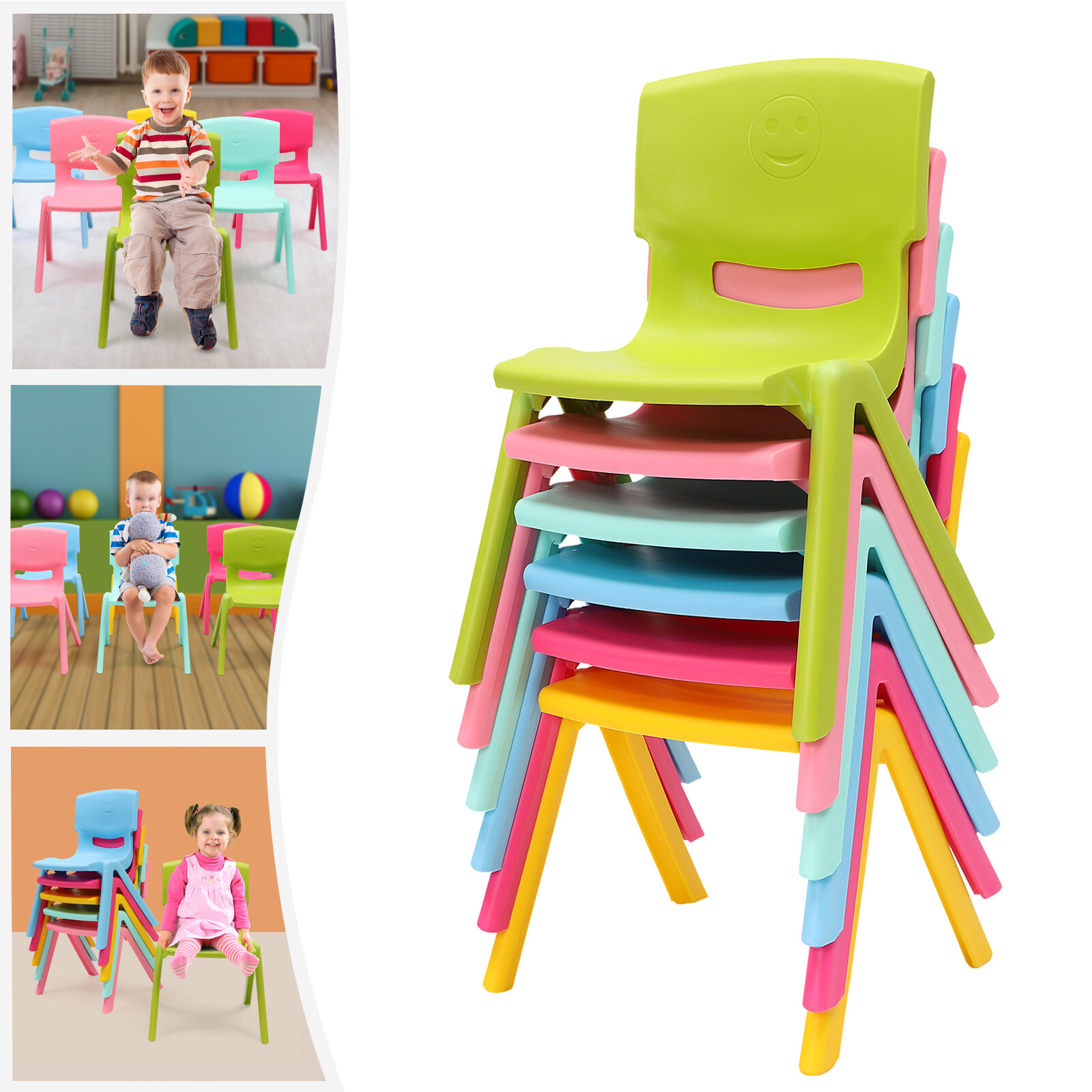 6 Pack Plastic Colorful Stackable School Chair for Kindergarten Home 11'' Height