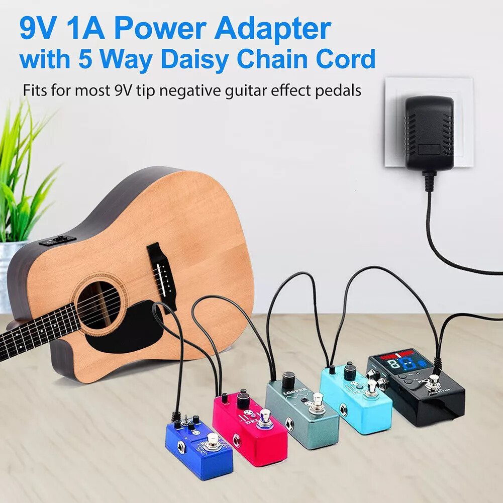 9V 1A Power Supply Multi-Plug w/ 5 Cables 9 Volt Adapter for Guitar Effect Pedal