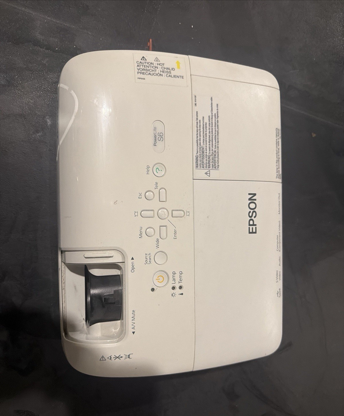 Epson PowerLite S6 H263A 3LCD 2200 Lumens SVGA Projector VGA S-Video White