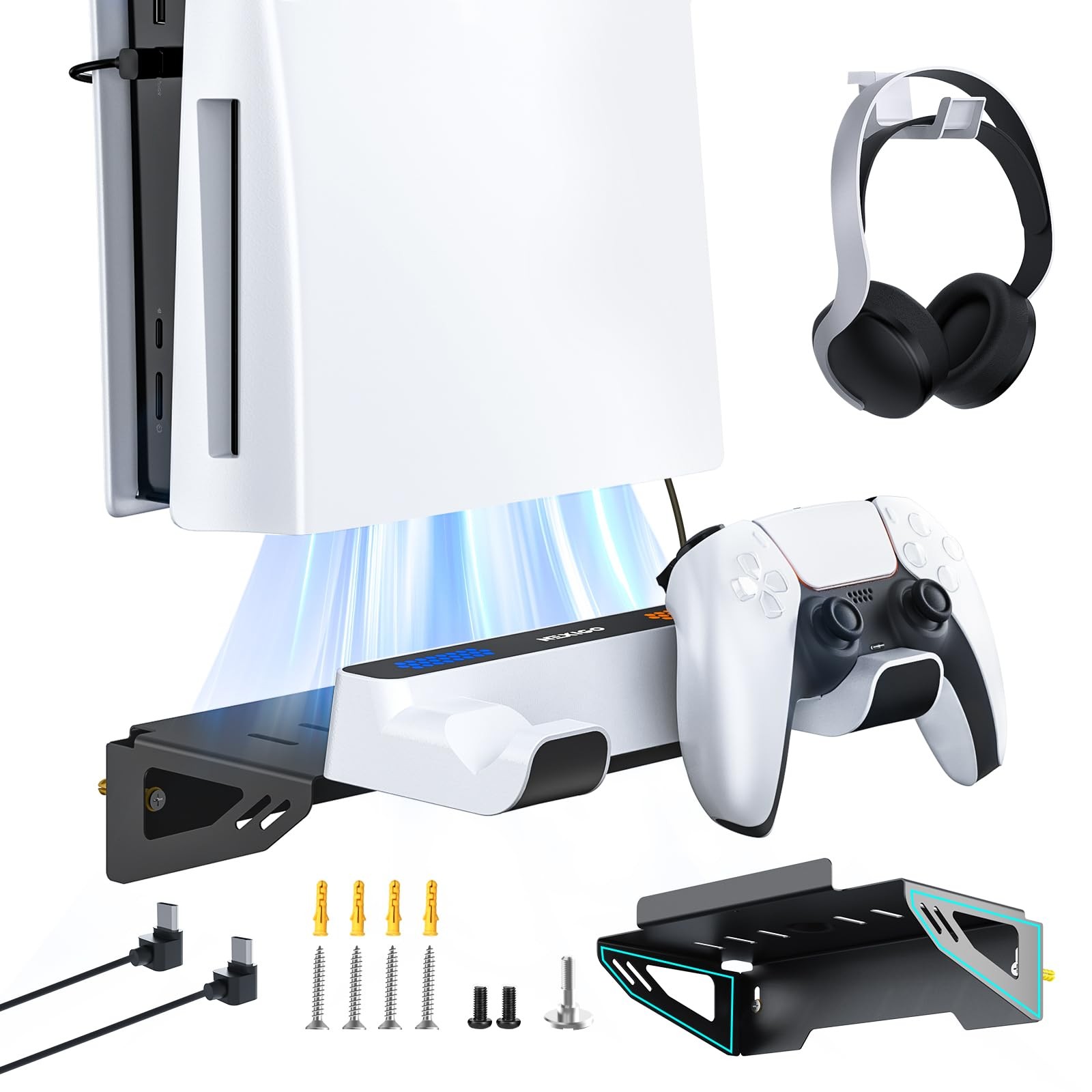 NexiGo Wall Mount Kit with Charging Station for PS5 and Slim/Pro White