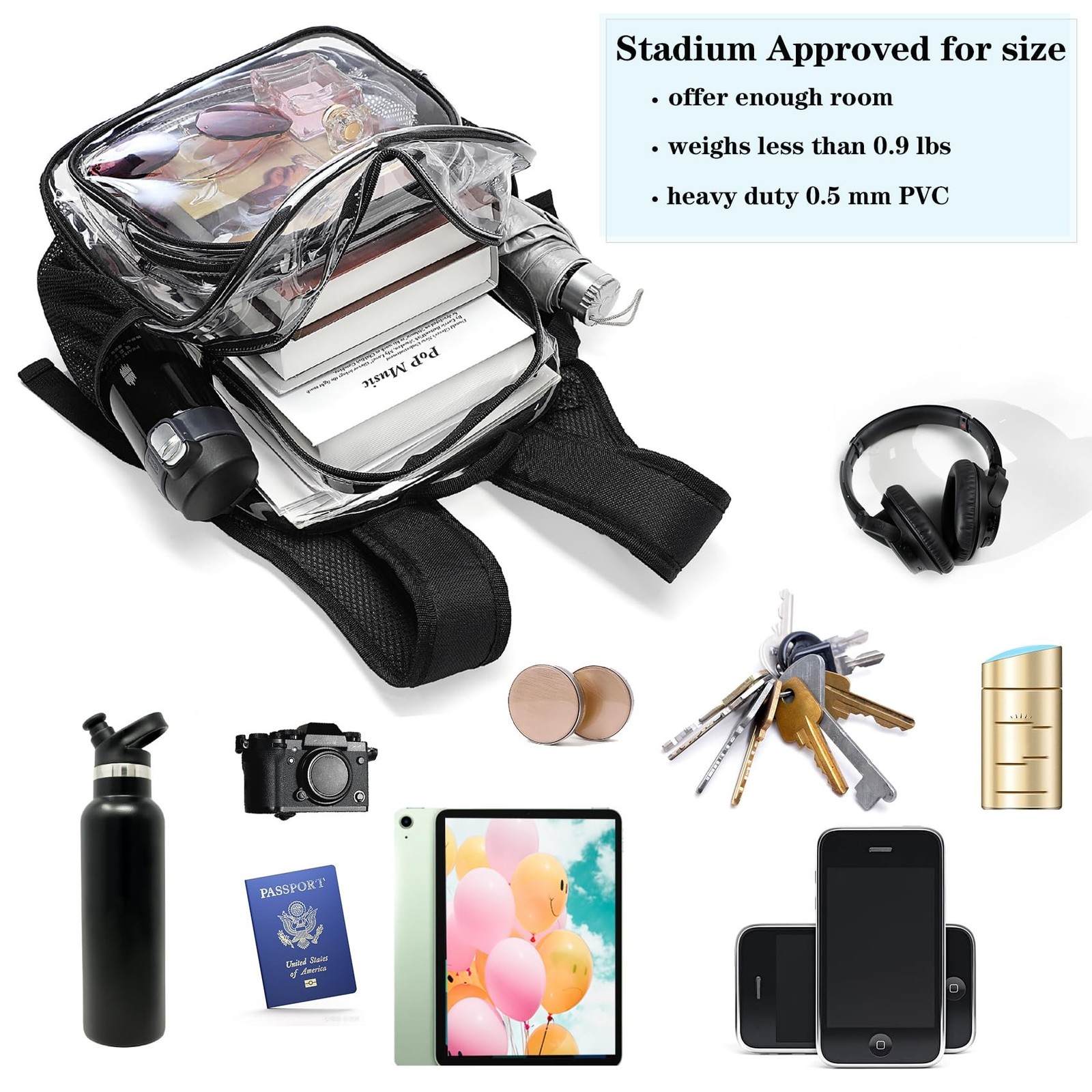 Clear Backpack Stadium Approved 12x12x6 Small Clear Backpack for Concert,Work...