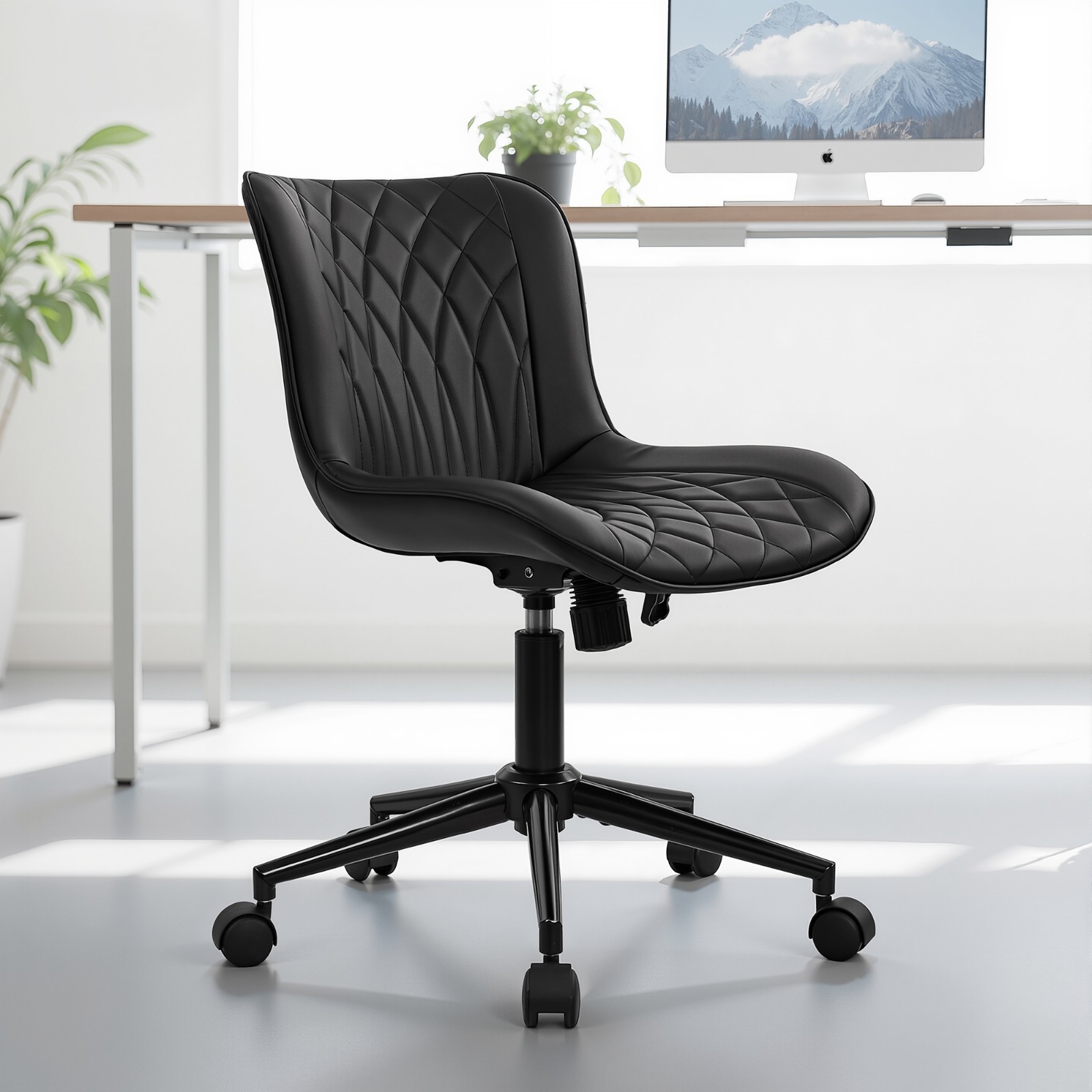 PU Leather Armless Mid Back Adjustable Height Swivel Office Chair Space Saving