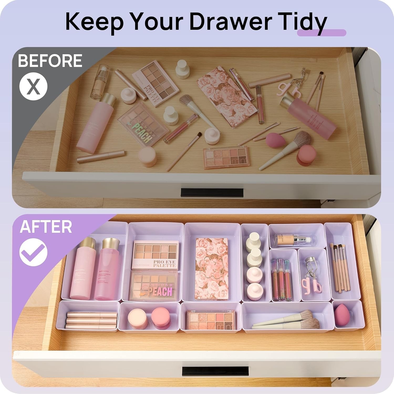 25 PCS Plastic Drawer Organizers Set, 4-Size Versatile Bathroom and Vanity Dr...