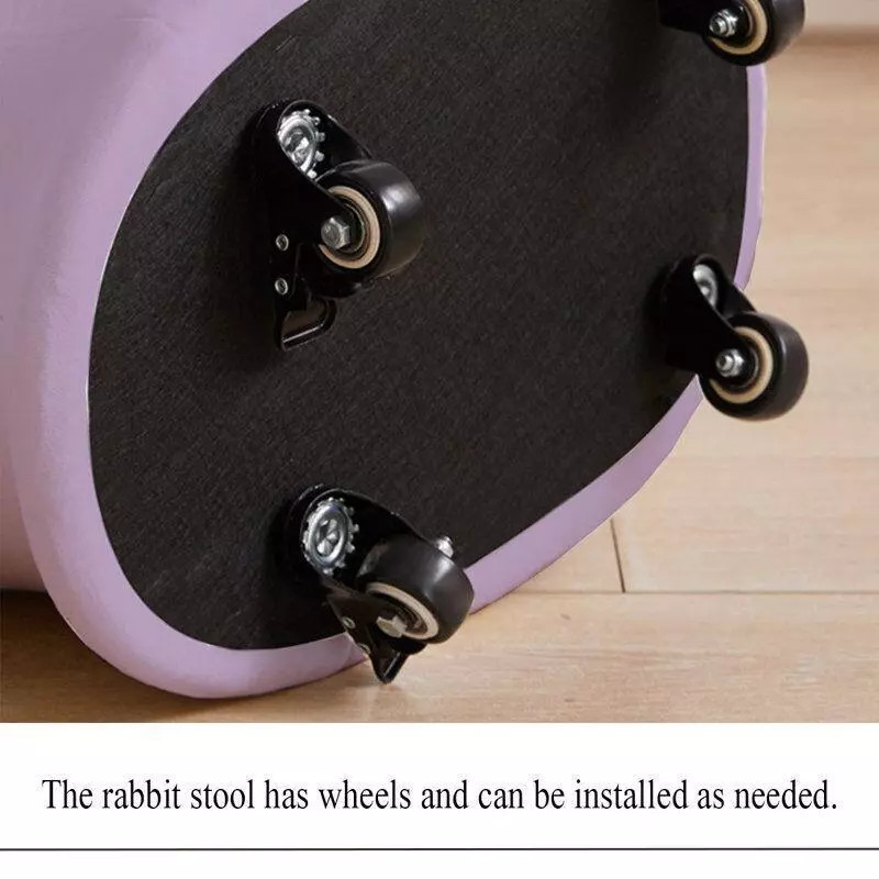 22.4×15×24.8 in Purple Bunny Kids Stool with Wheels – Plush Fabric,
