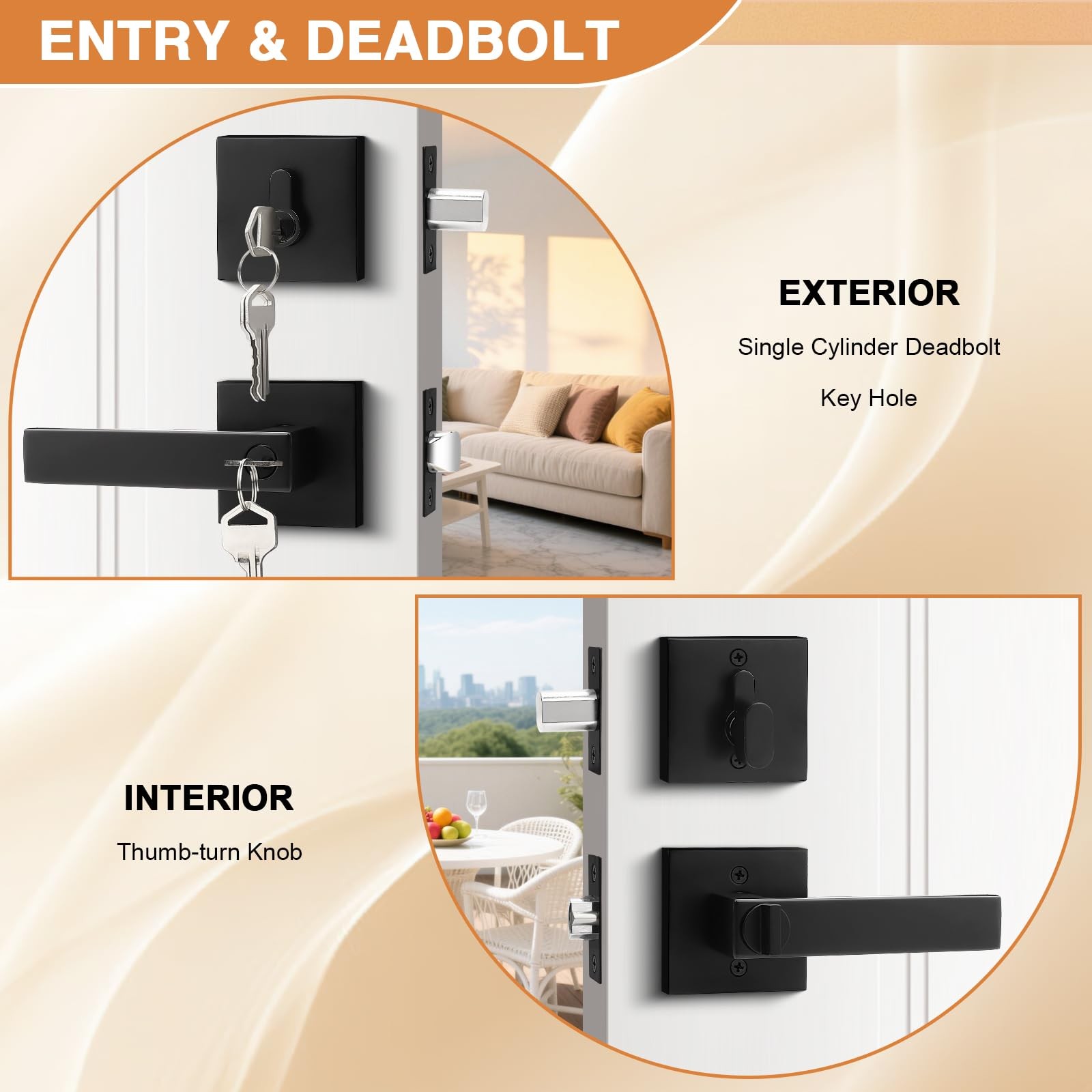 Probrico Flat Black Entry Levers Lock Sets and Single Cylinder 1 Pack,