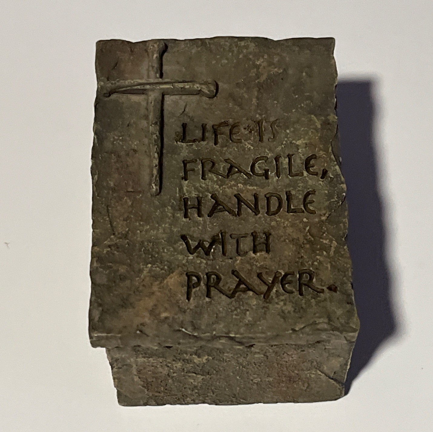New Open Box Small Faux Stone Decorative Box w/ Cross & Religious Message 2"x3"