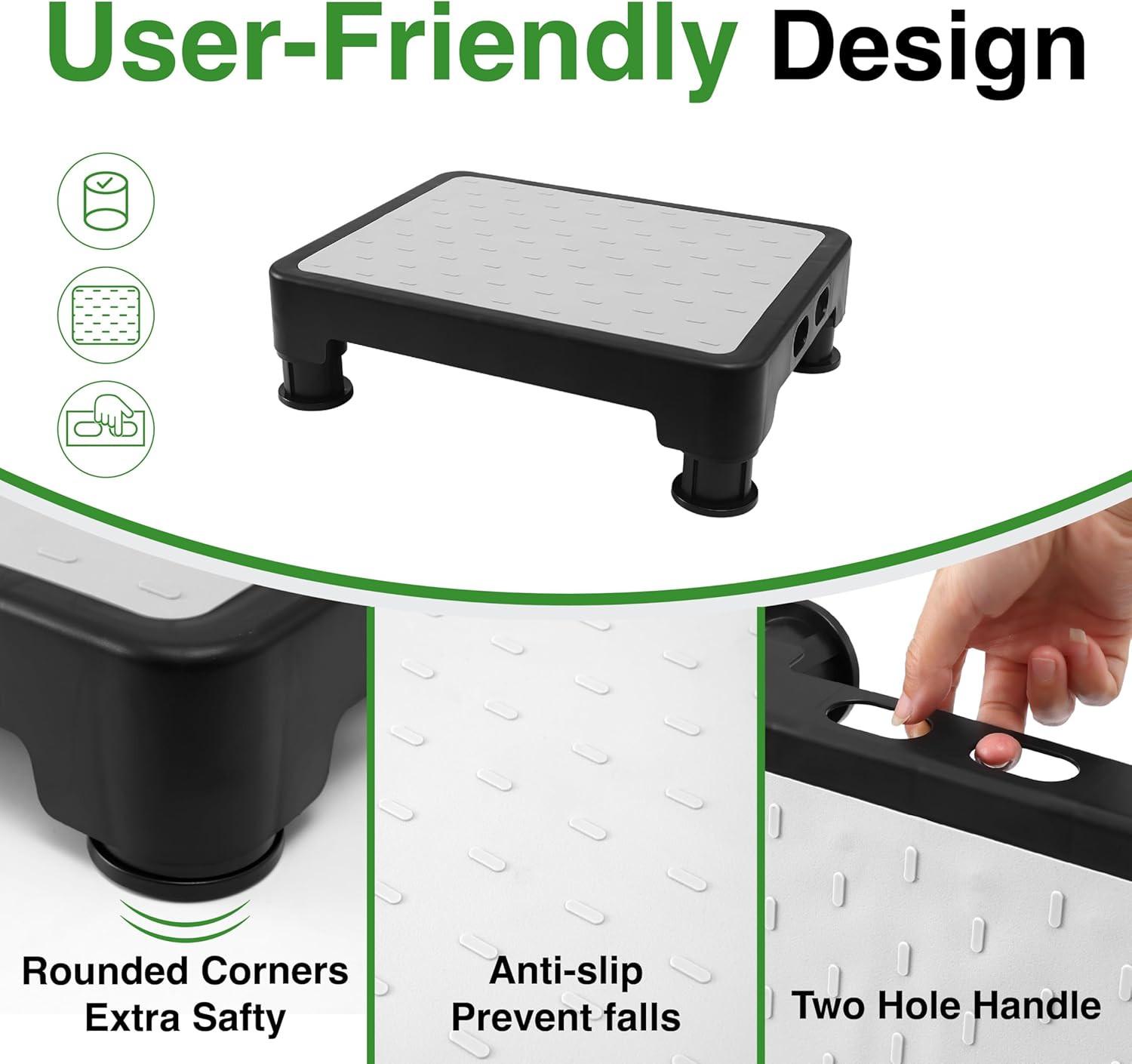 Adjustable Step Stool for Bed, Bathtub, Car and Kitchen, 4-Level Height 3.4"-5",