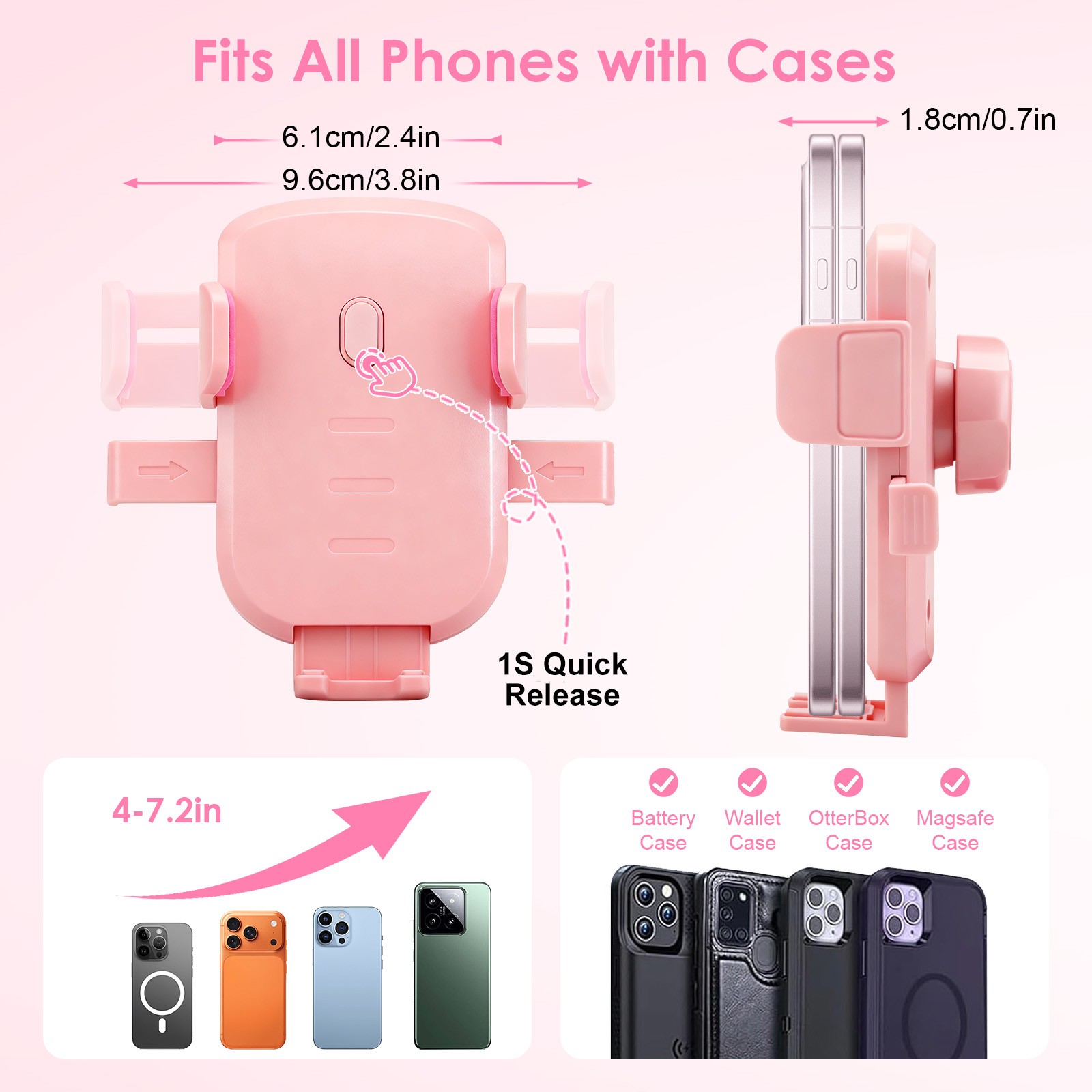 Car Phone Holder 360°Adjustable Suction Dashboard Mount for 4-7.2"iPhone Android