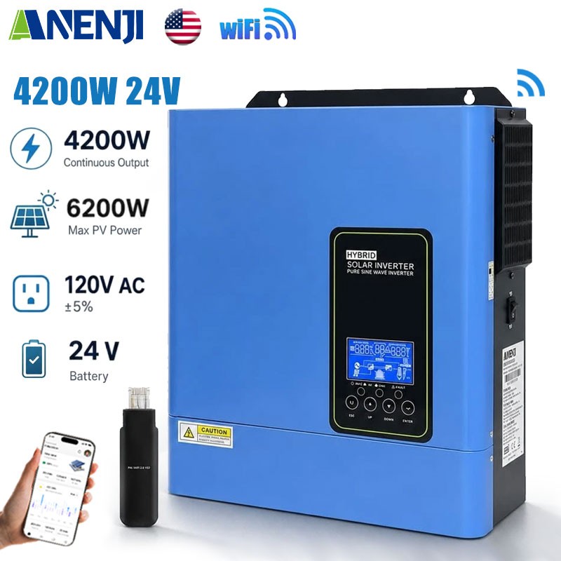 4200W 24V Hybrid Solar Inverter Charger 110/120V Off Grid 120A MPPT Controller