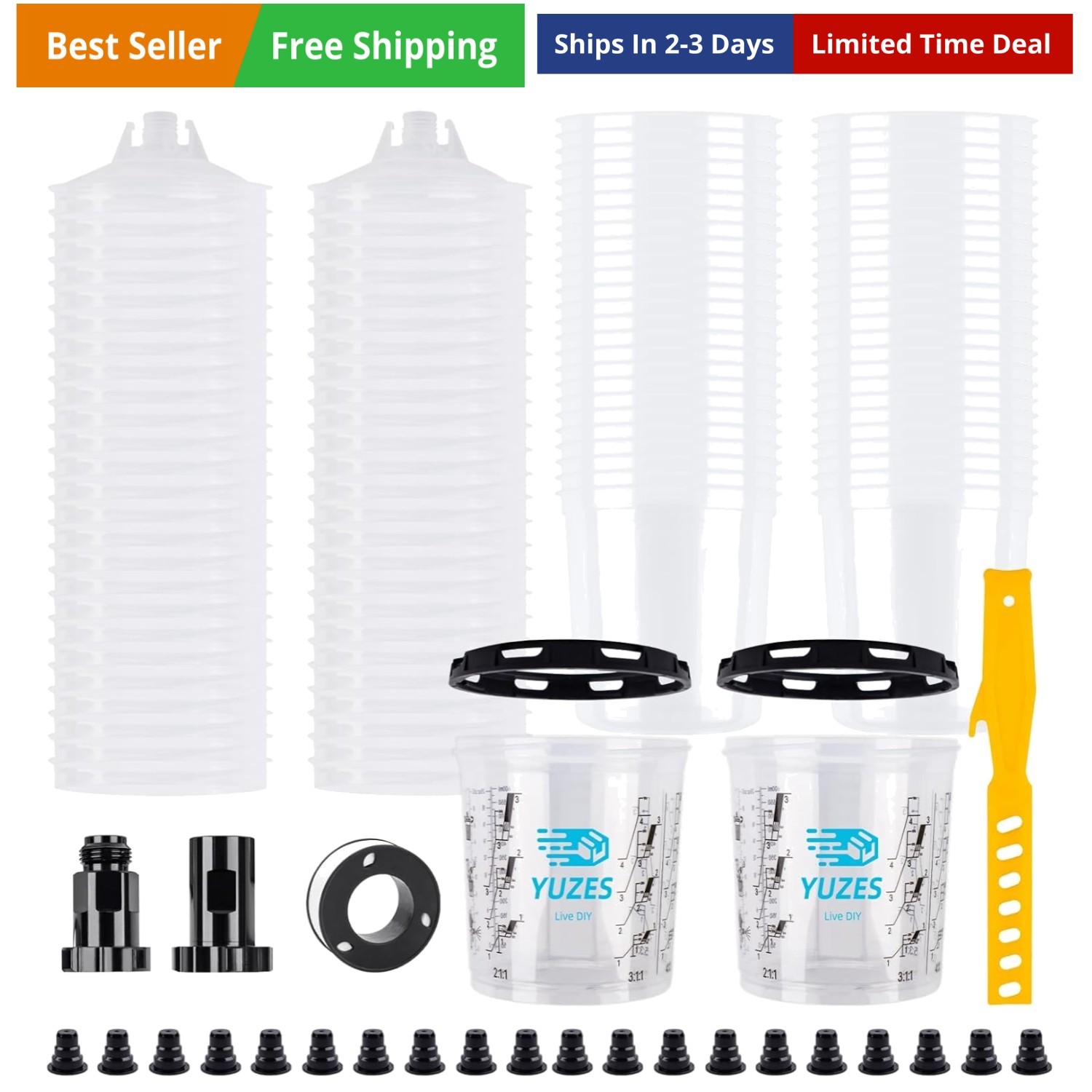 50 Disposable Paint Cups with Lids 20 oz, 190-Micron, 2 Paint Mixing Cups wit...
