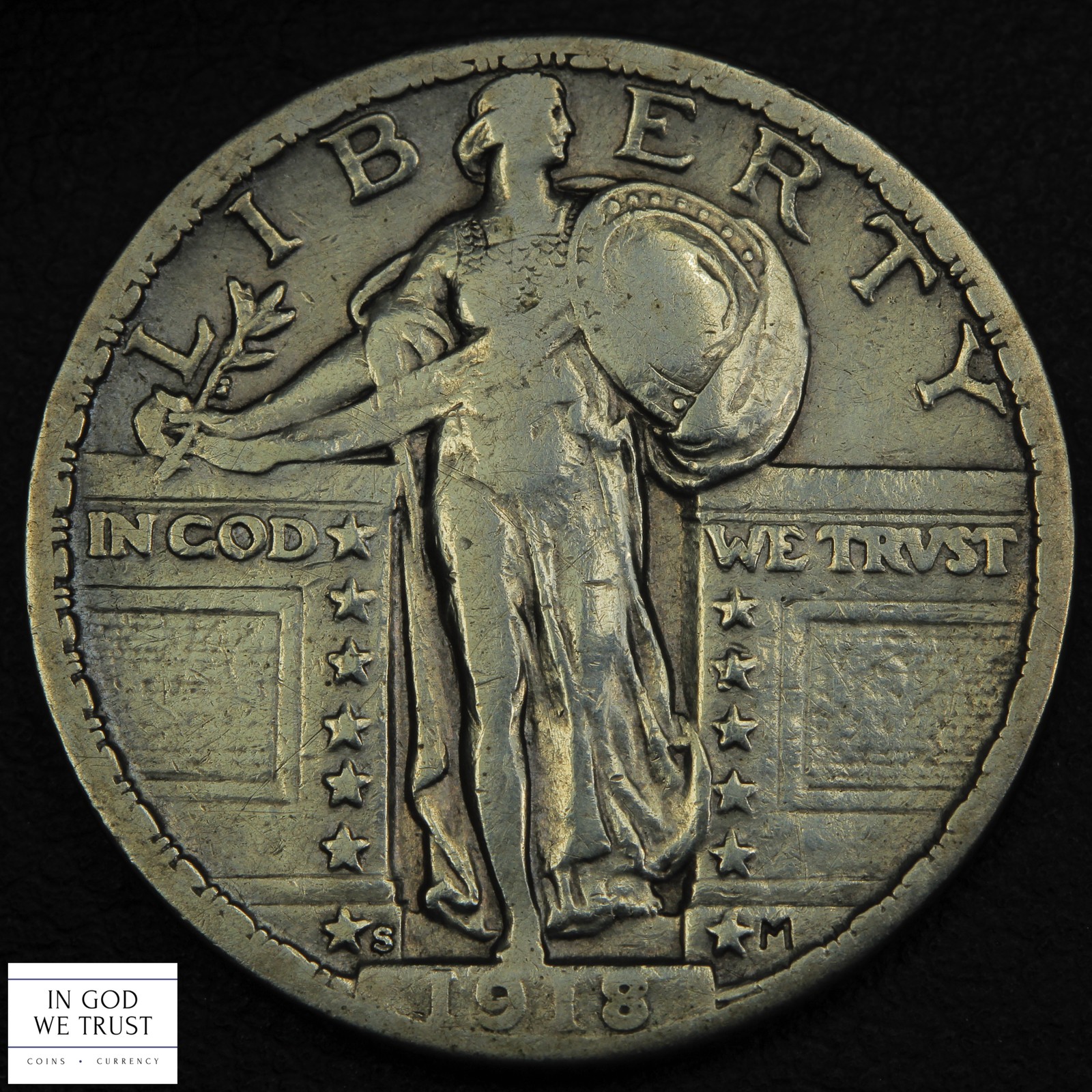 1918 S Standing Liberty Silver Quarter 25C - Cleaned