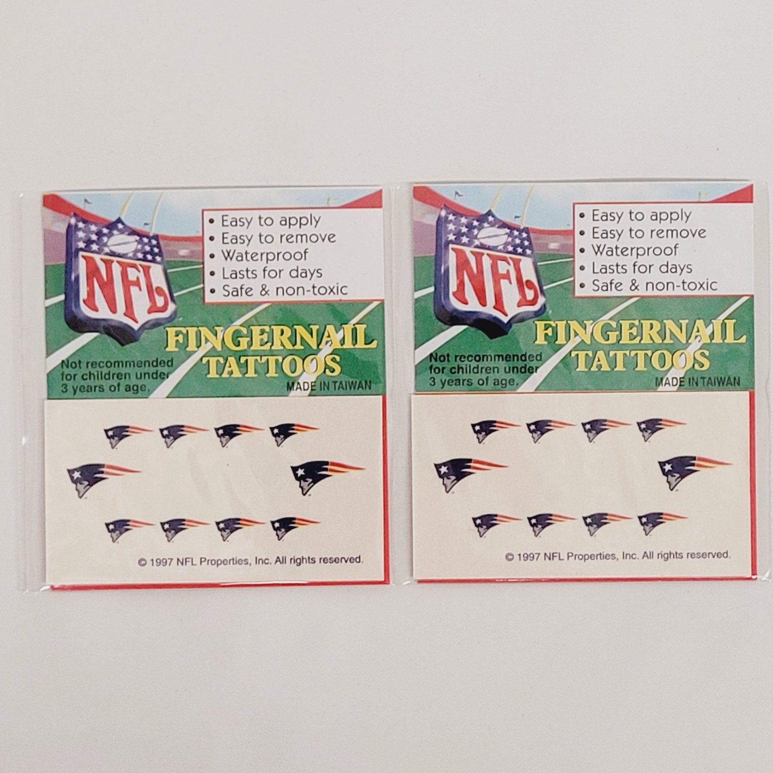 Vintage 1997 New England Patriots NFL Fingernail Tattoos Lot of 2