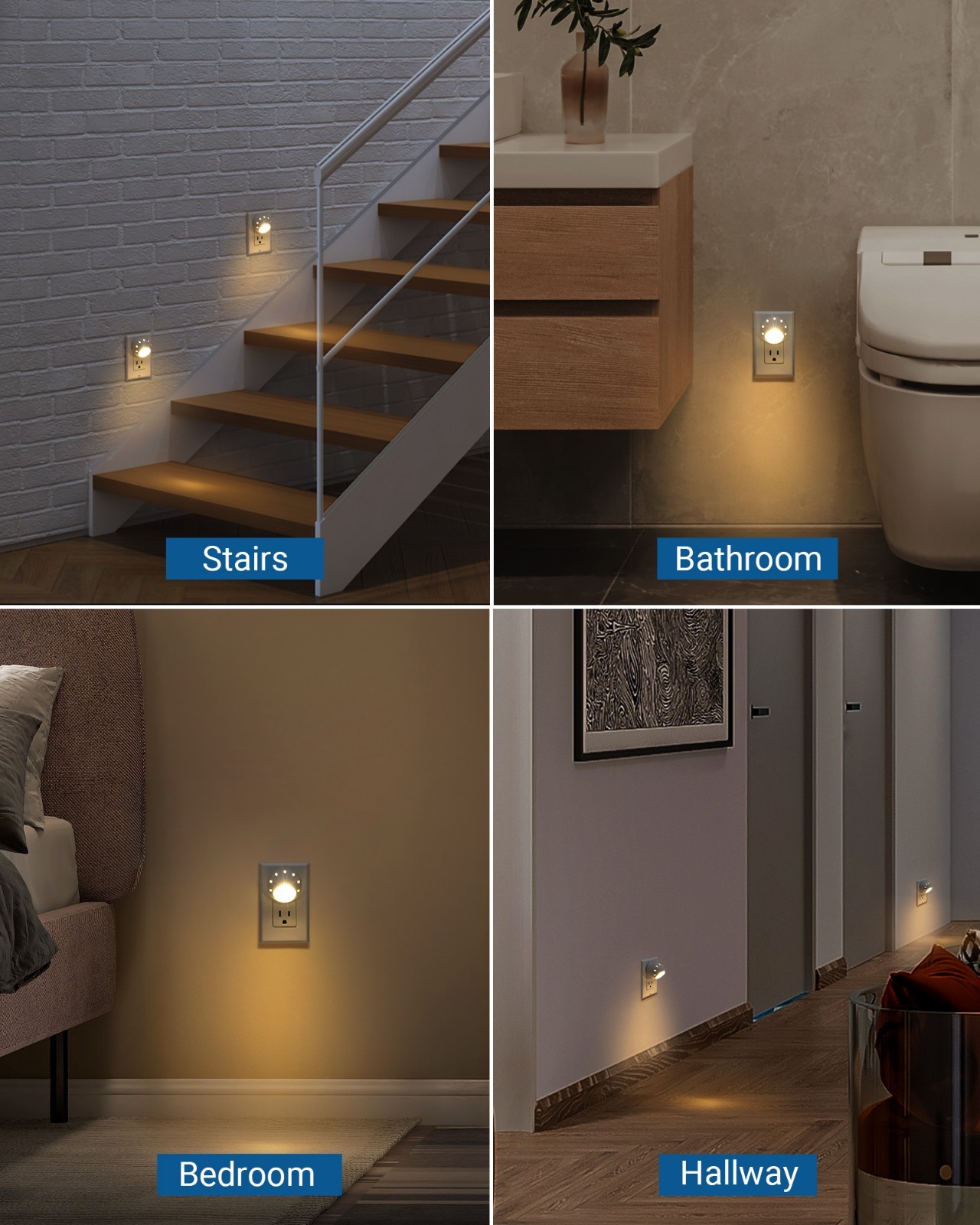 DEWENWILS 6-Pack Plug in LED Night Light for Hallway, Stairs, Bathroom, Nursery