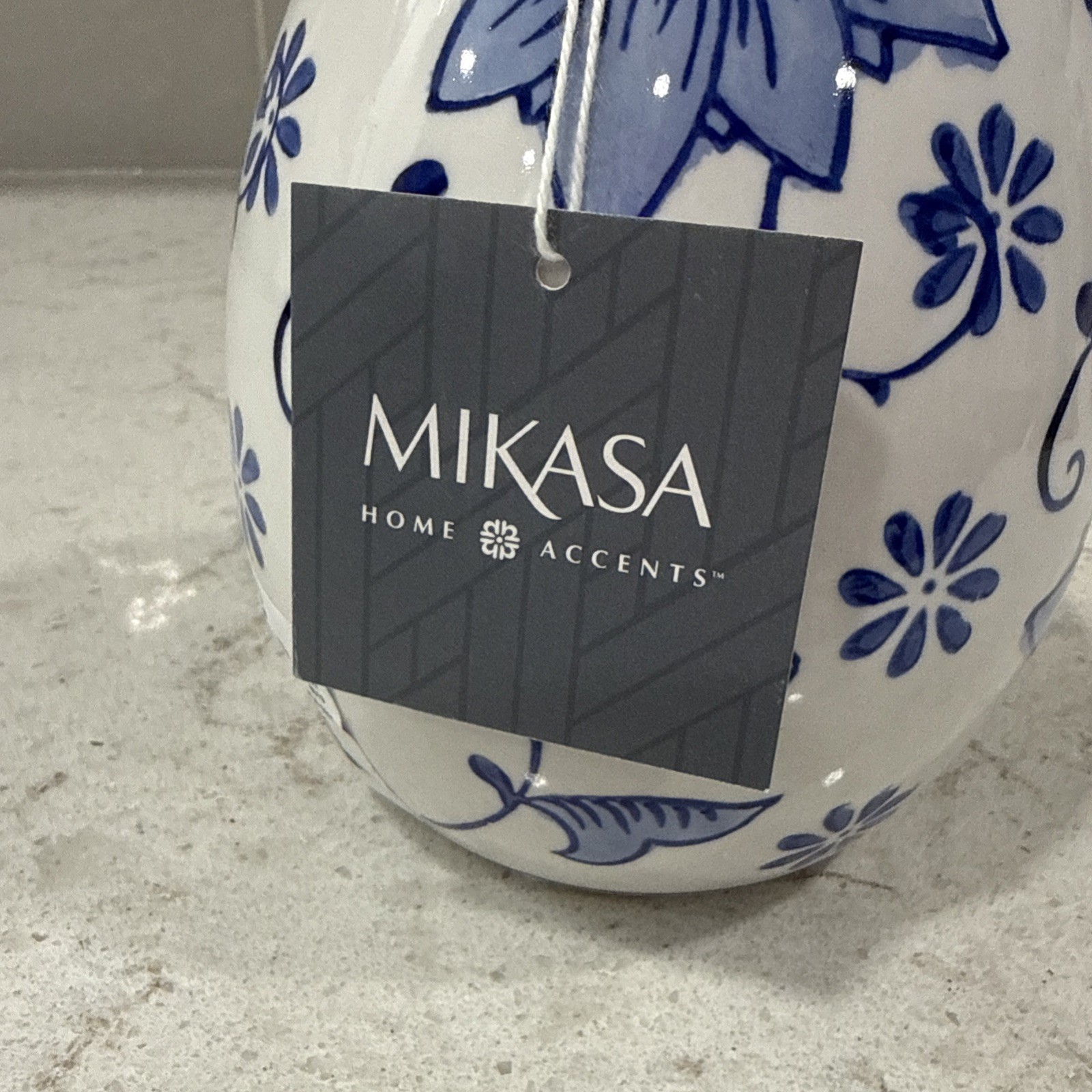 MIKASA Home Accents 6 x 4.5” Blue & White Chinoiserie Ceramic Egg Easter Decor