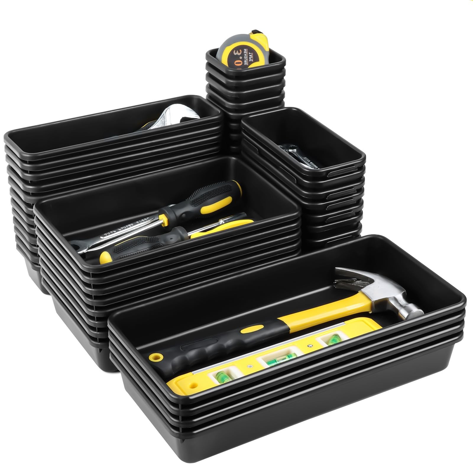 60 PCS Black Plastic Tool Box Organizer Tray Divider 5 Size Drawer Storage
