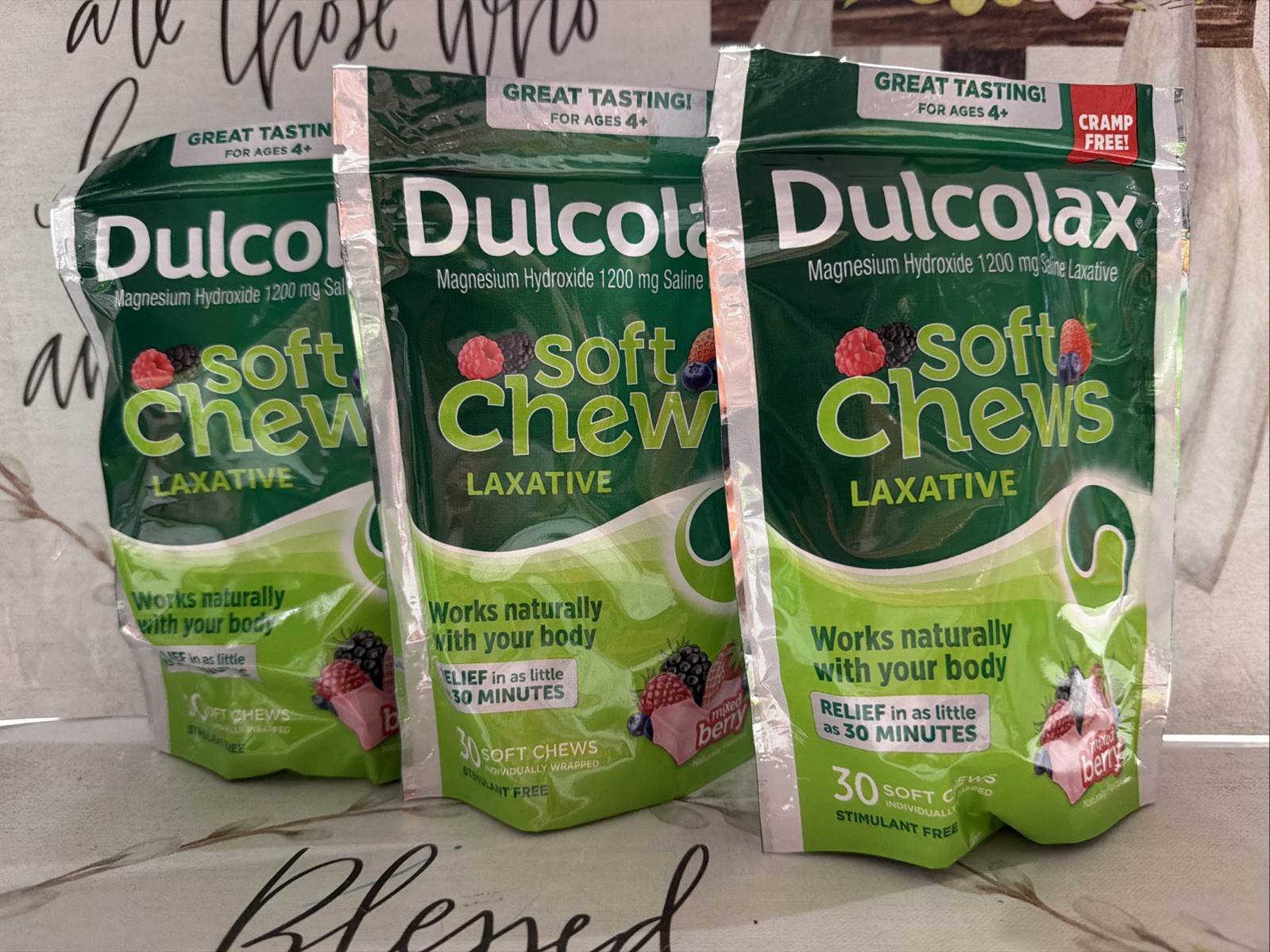 Dulcolax Soft Chews Laxative 30 Chews 3Pk Exp:09/26 Mixed Berry Flavor