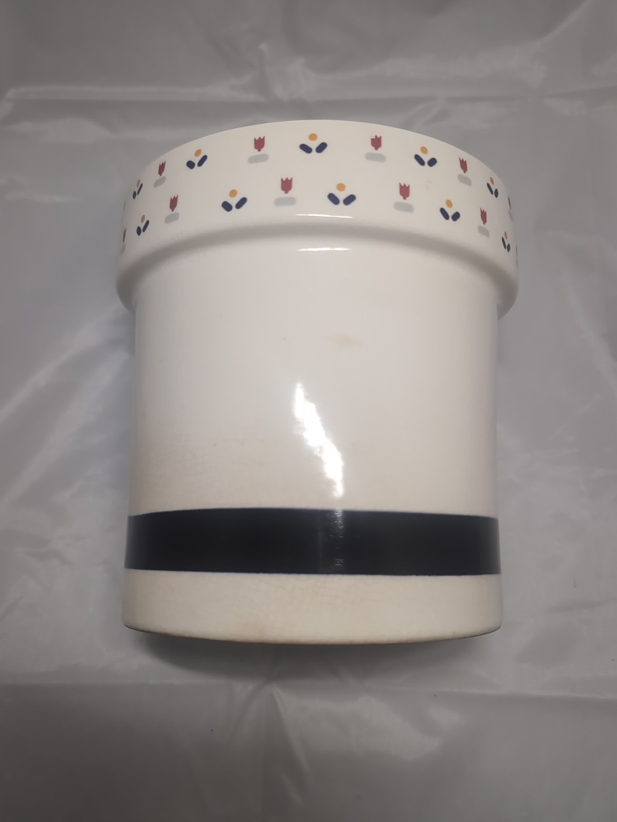 Vintage Crazed Country Borders Planter Cobalt Blue & Flowers 6" Made In Japan