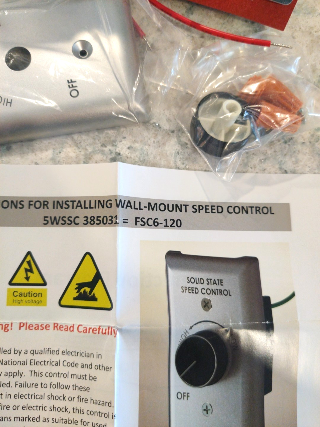 RAFFEL 385031 SOLID STATE SPEED CONTROL SWITCH FAN WALL MOUNT CONTROLLER 120V 50
