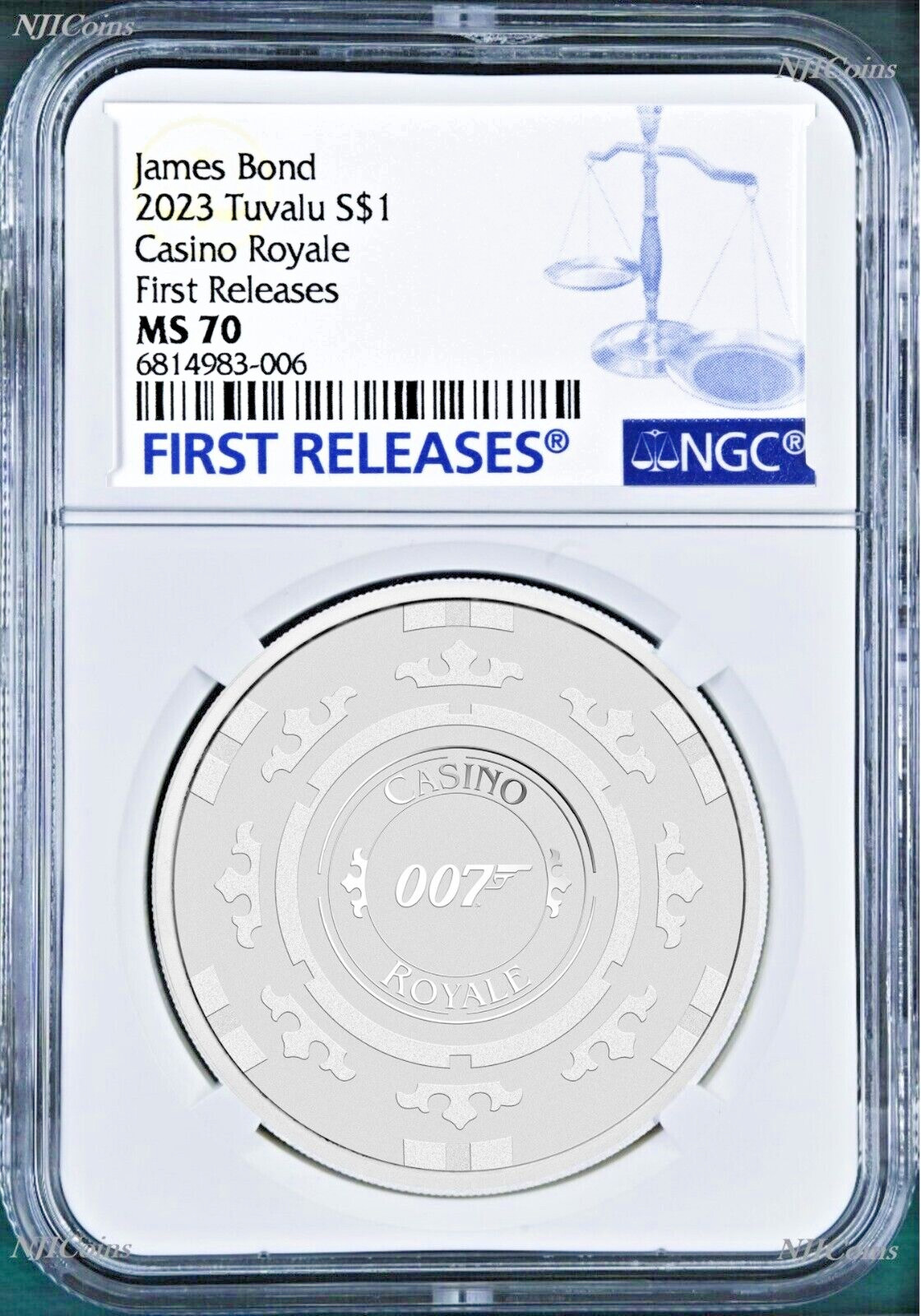 2023 Royal Casino CASINO CHIP .9999 SILVER $1 1oz COIN NGC MS70 James Bond 007