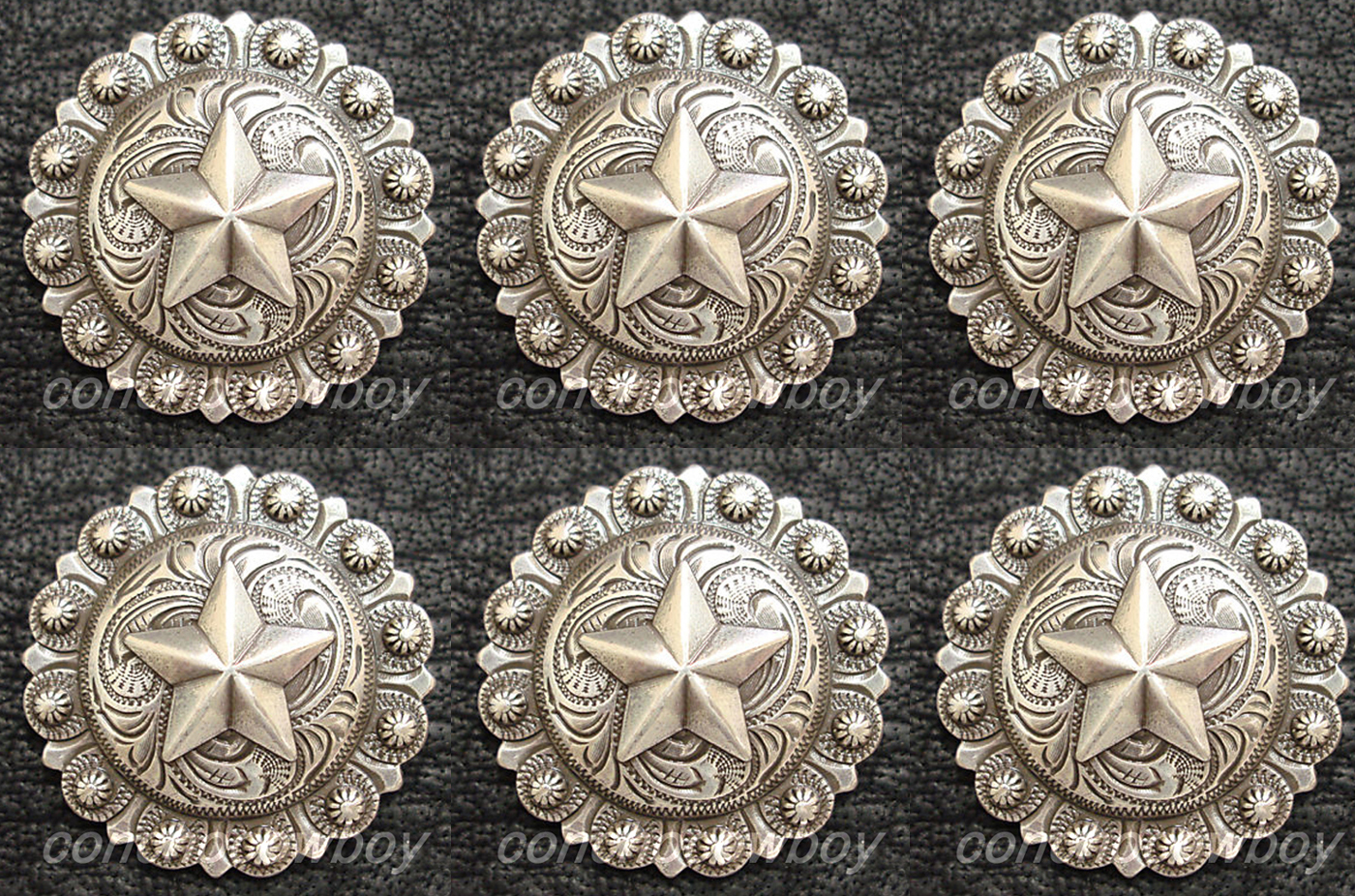 Set of 6 WESTERN HORSE TACK SADDLE ANTIQUE STAR BERRY CONCHOS 1-1/2" screw back