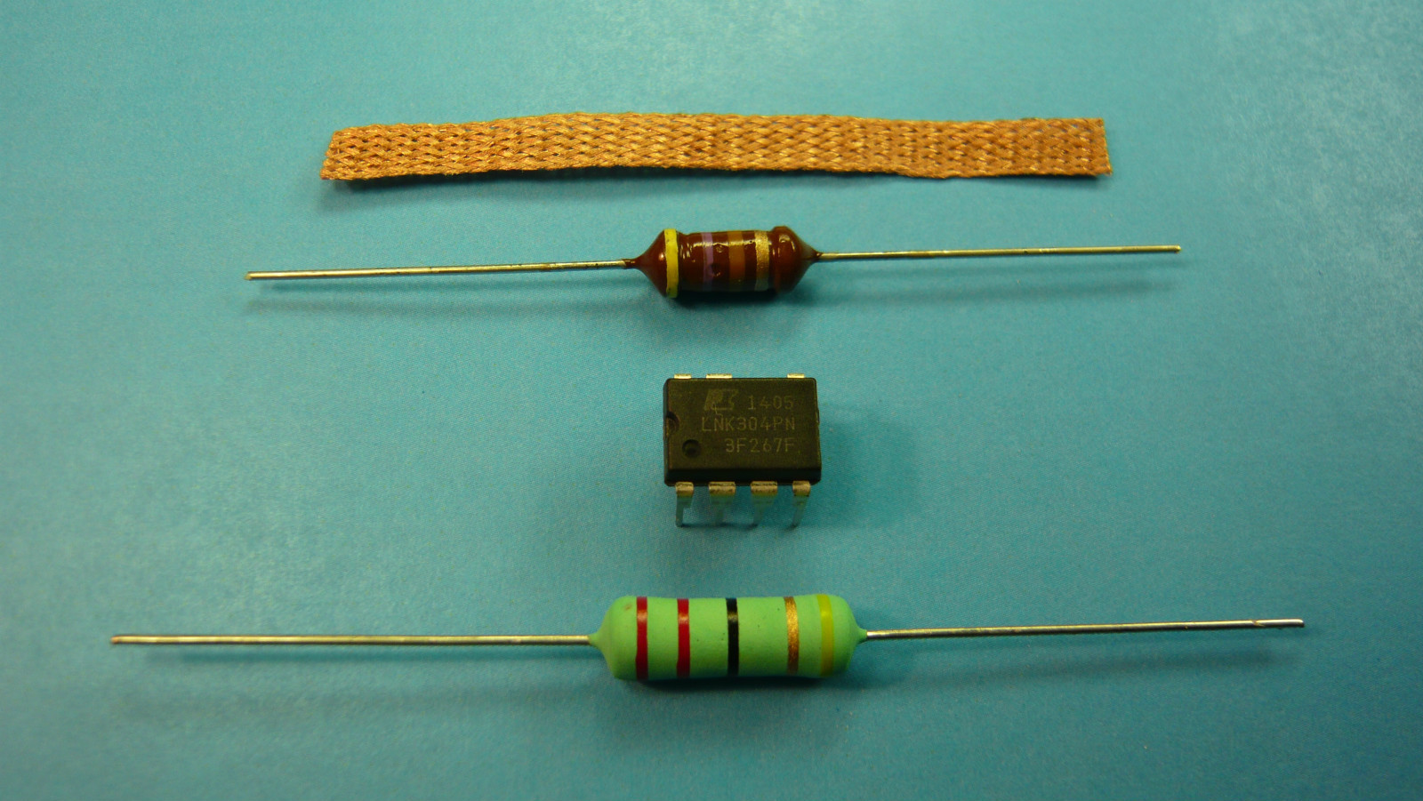 LNK304PN + 1 resistor 22Ohm (22R) + 1 RF choke 470μH + solder strand