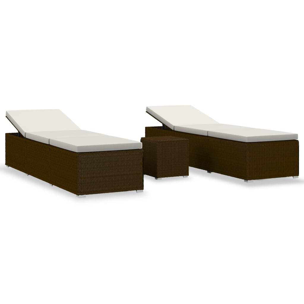 Piece Patio Sun Loungers with Tea Table Poly Rattan Brown