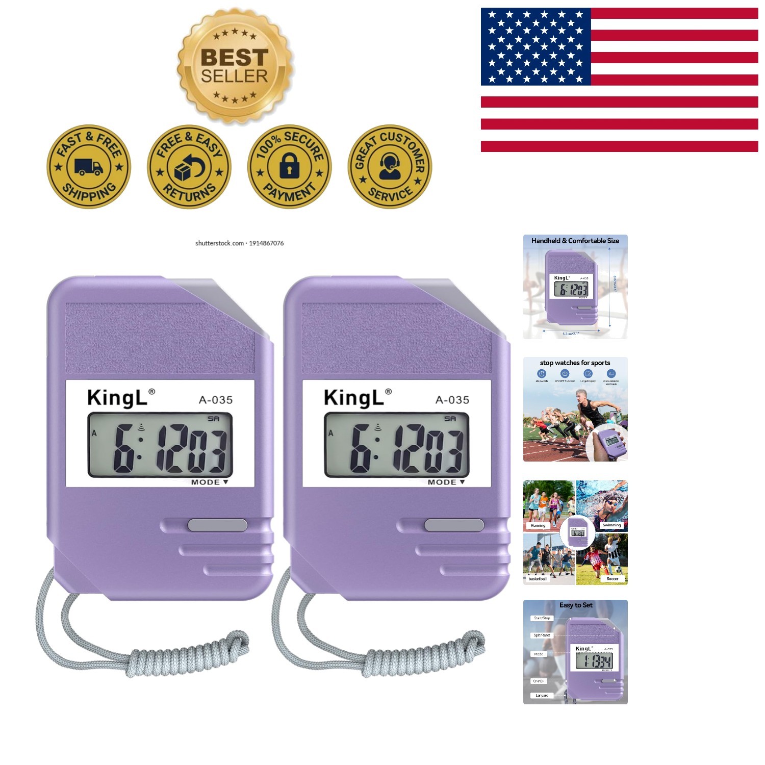 2 Pack Digital Stopwatch Timers - Large Display, Waterproof, Perfect for Coaches