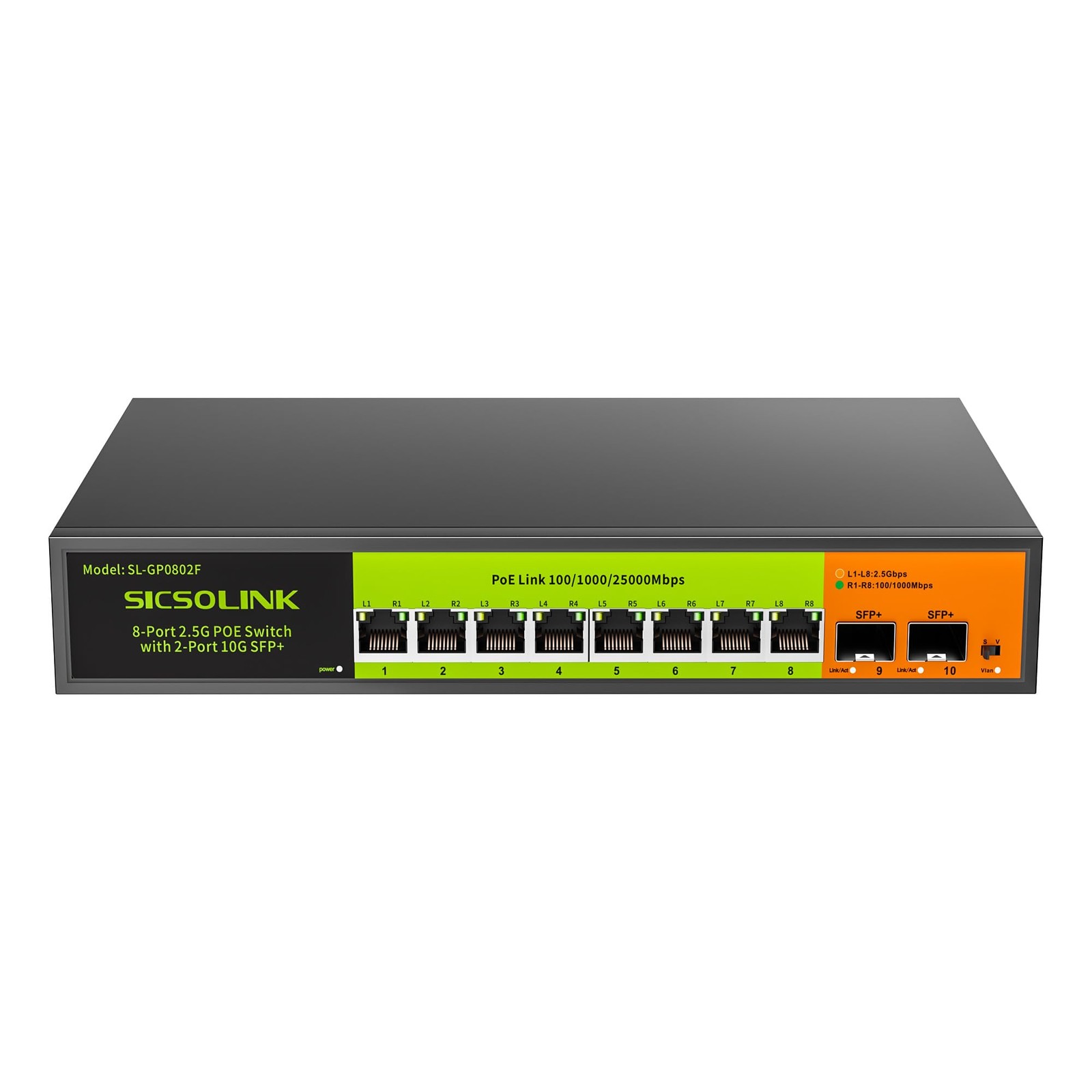 2.5Gb PoE+ Switch 10-Port Unmanaged with 8*2.5G Base-T PoE+ Ports, 2*10G SFP+...