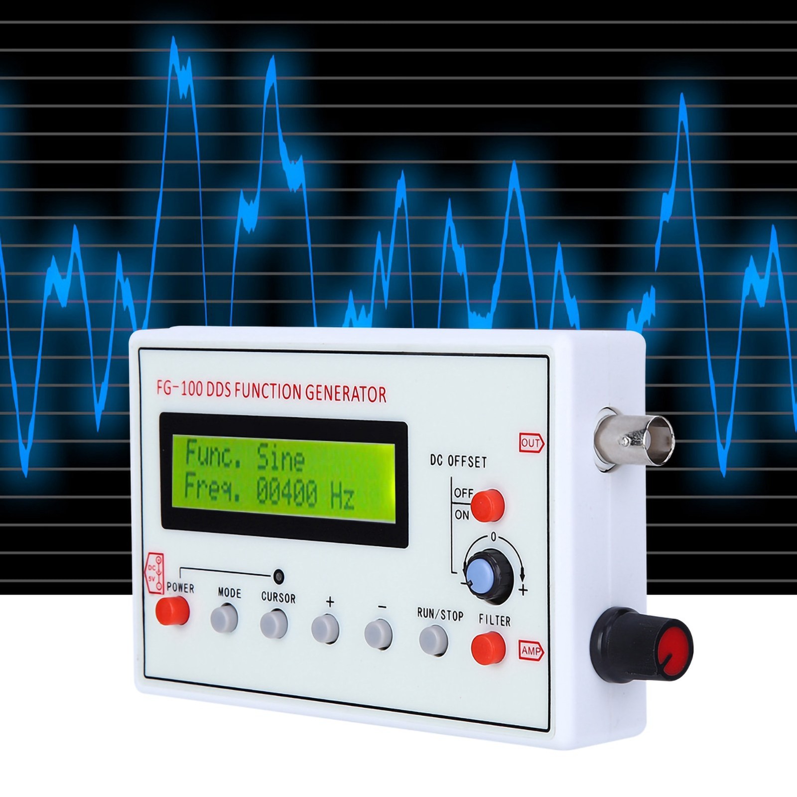 FG-100 DDS Function Generator Sine 1Hz-500KHz Counter Signal Source