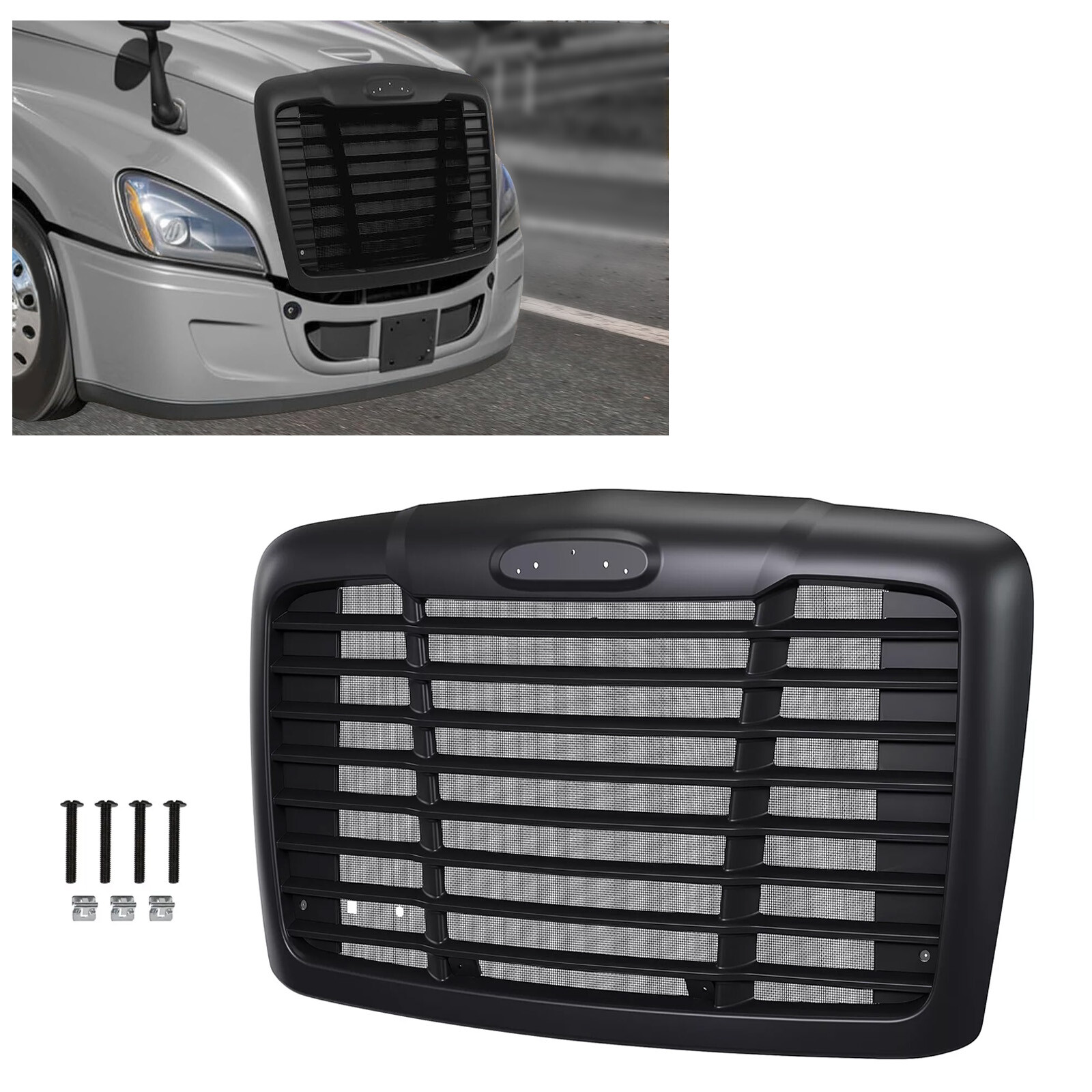 Fit Freightliner Cascadia 08-2017 Black Hood Grille With Bug Screen #A1715624002
