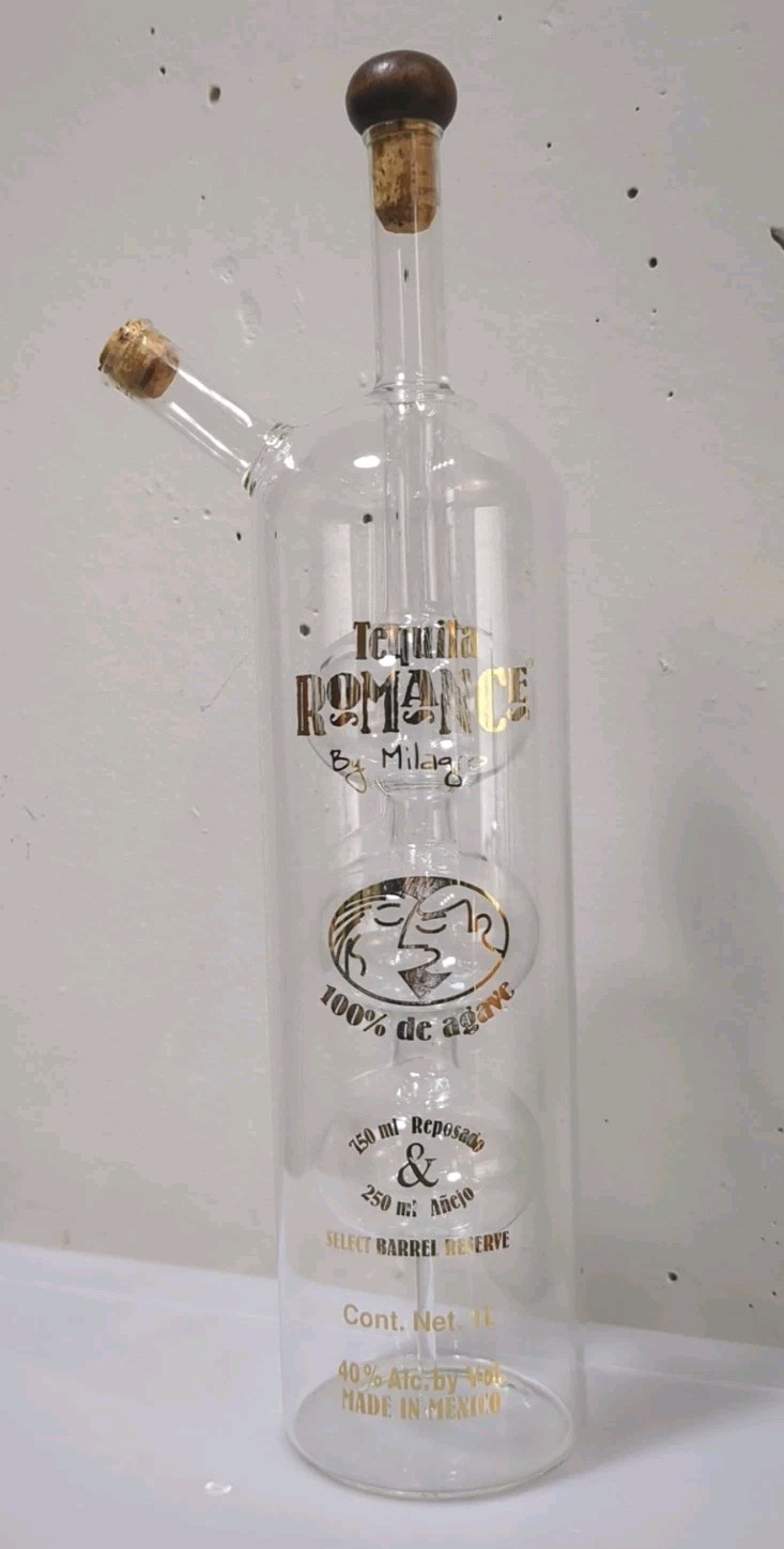 Milagro Tequila Romance Vintage Bottle for Mancave or Kitchen Display... Empty