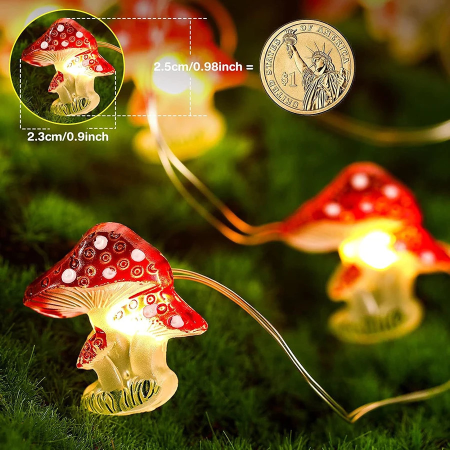 LED mushroom light, copper wire light string, micro landscape atmosphere decorat